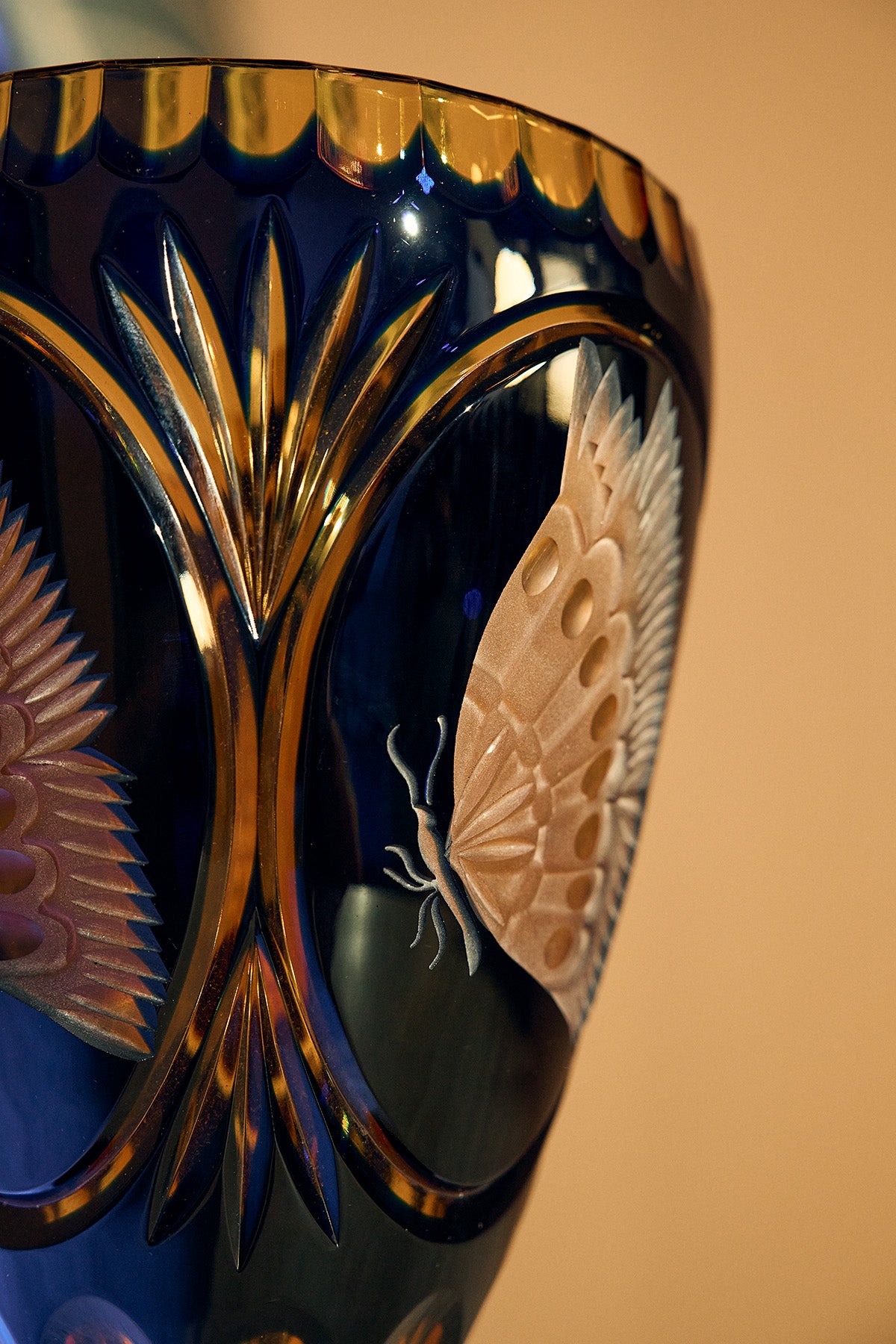 Nuova Cev, Crystal Vase in Amber & Blue