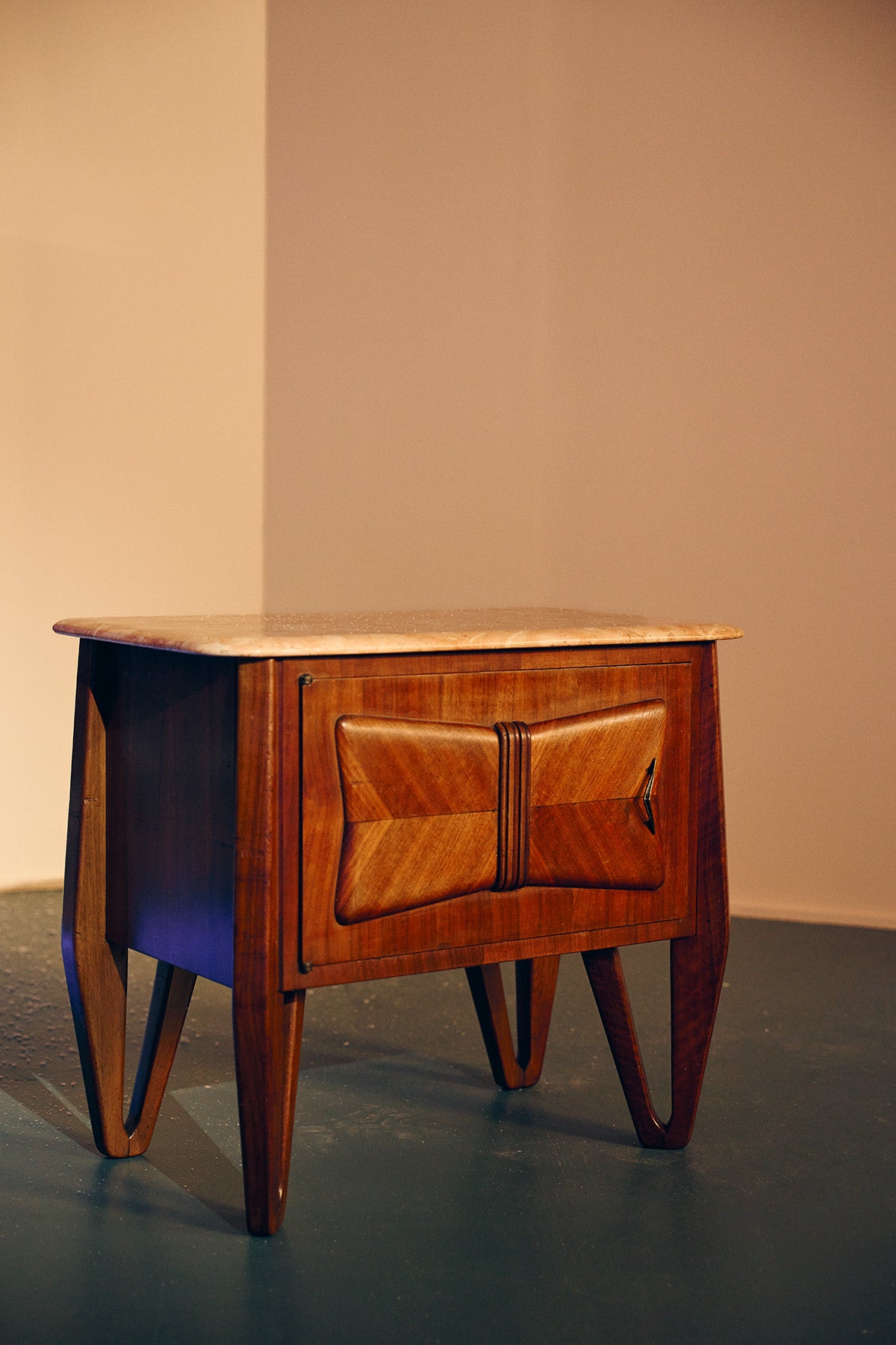 1950's Walnut & Rosa Verona Marble Side Tables