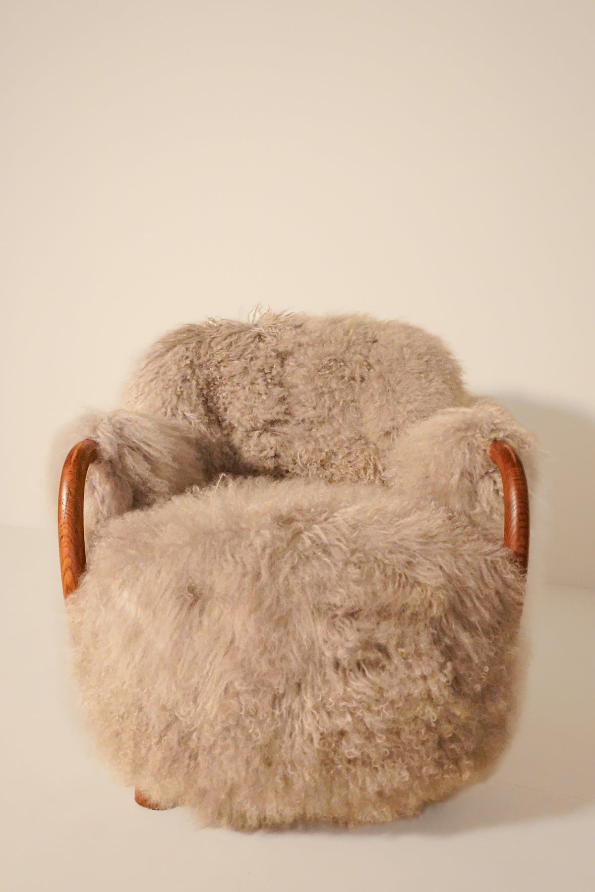 Attributed to Viggo Boesen, Pair of Lounge Chairs, Denmark, 1940s — Wood and Shearling