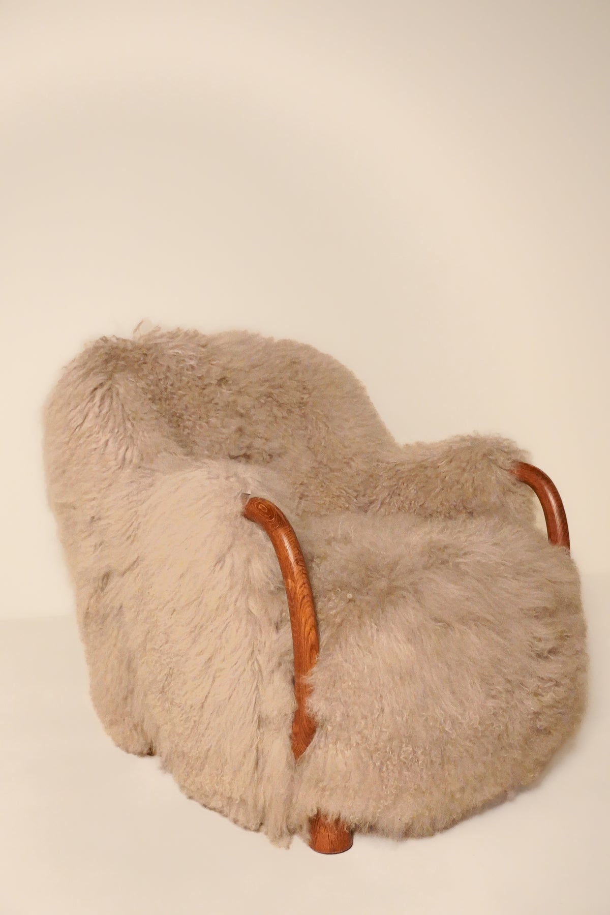 Attributed to Viggo Boesen, Pair of Lounge Chairs, Denmark, 1940s — Wood and Shearling