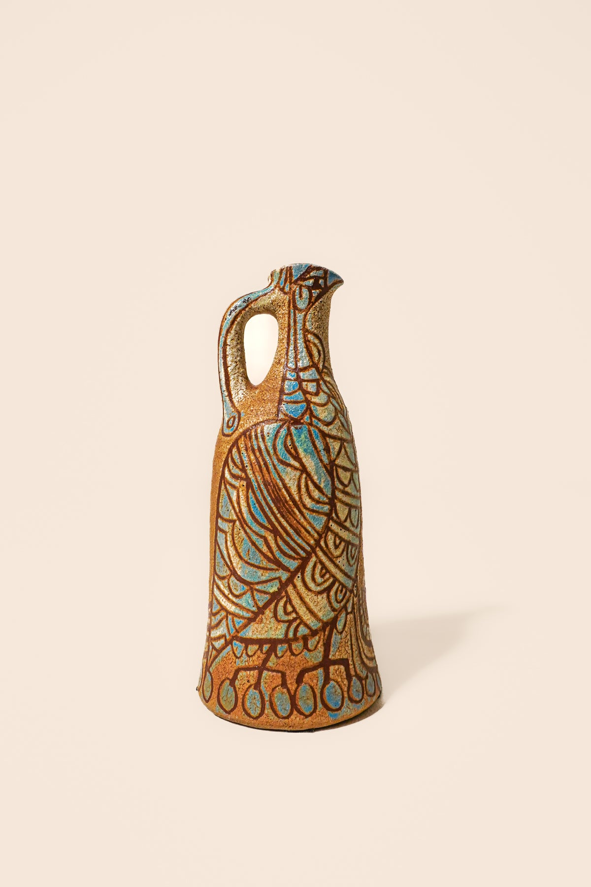 Le Paon Ceramic Pitcher — Accolay, France, c. 1970s
