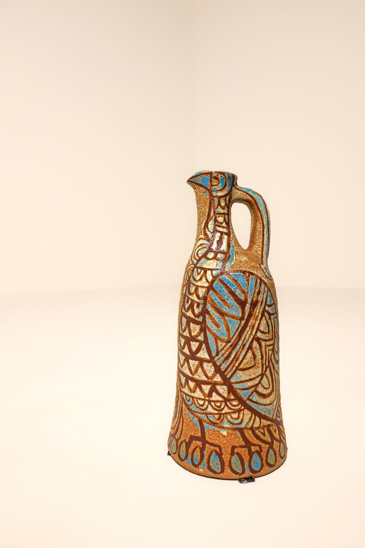 Le Paon Ceramic Pitcher — Accolay, France, c. 1970s