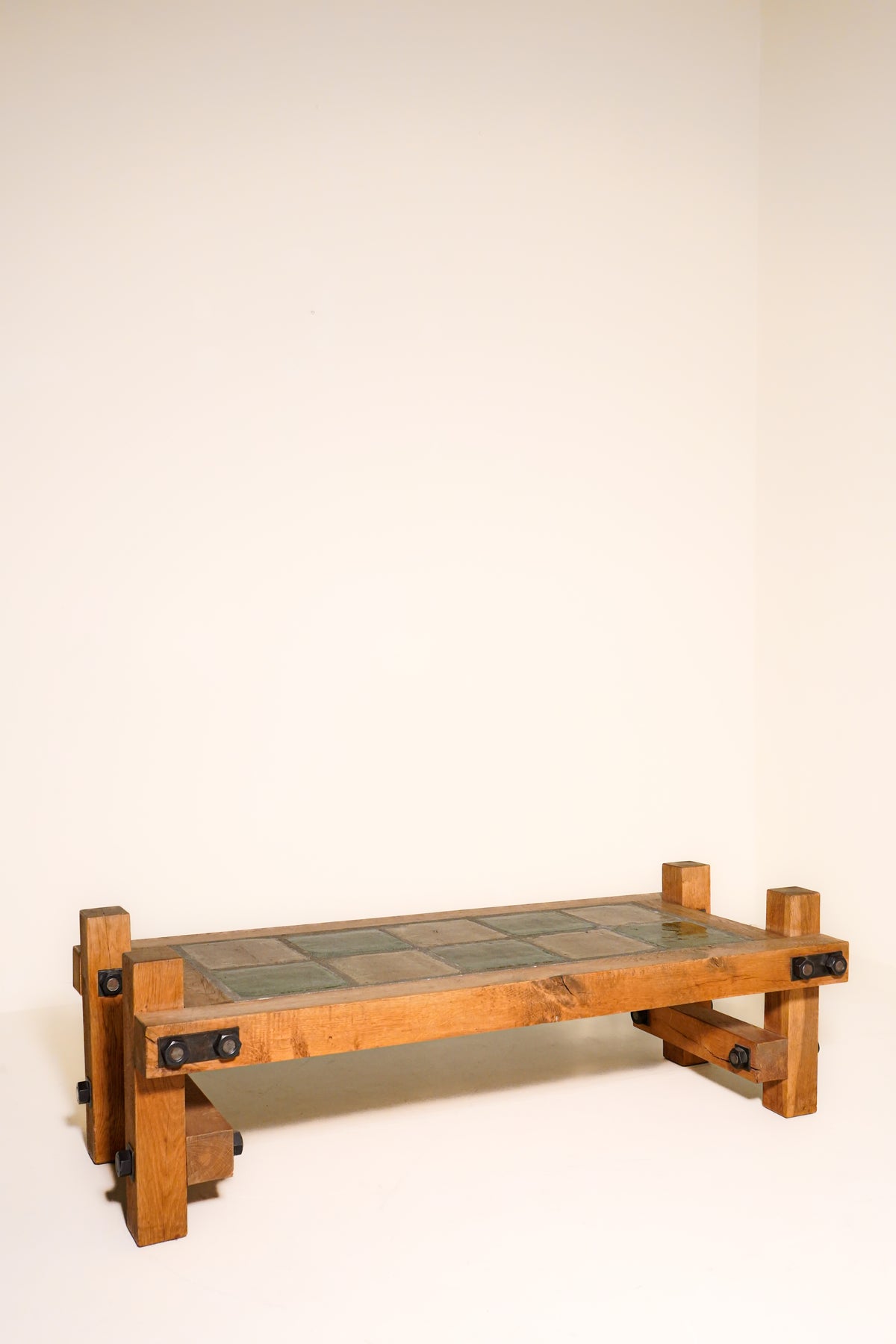 Oak & Stoneware Coffee Table, California, 1963