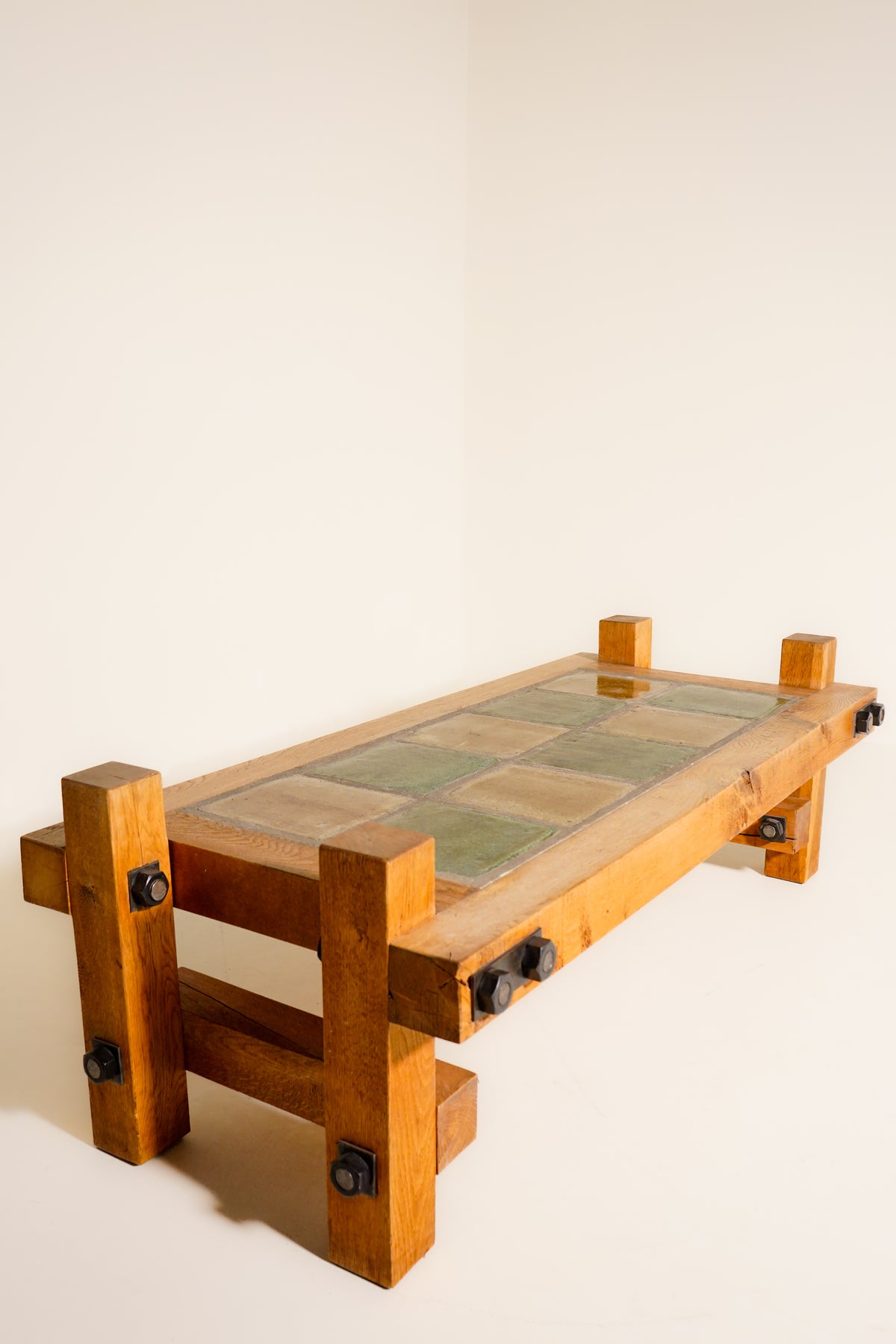 Oak & Stoneware Coffee Table, California, 1963