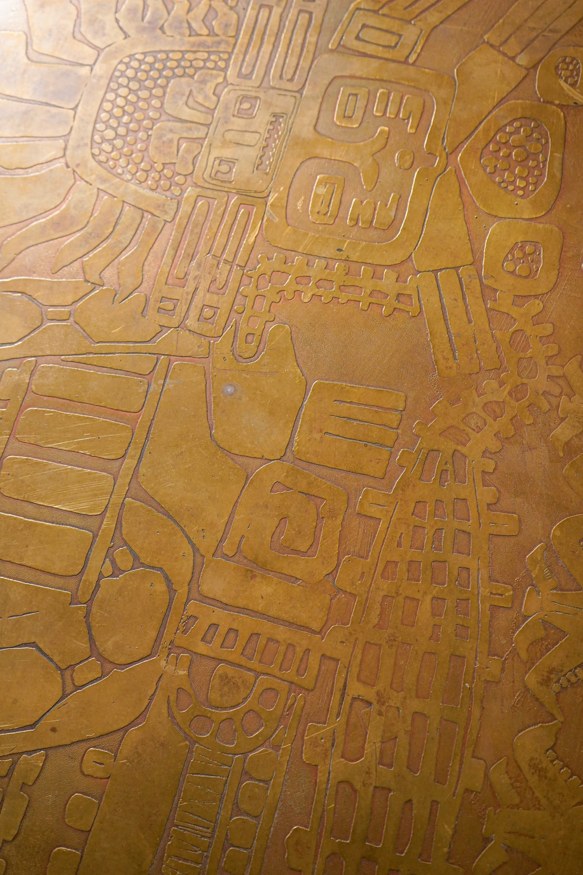 Oak and Embossed Copper Coffee Table — California, 1960s
