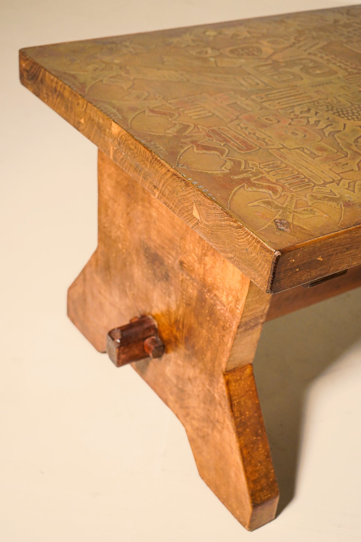 Oak and Embossed Copper Coffee Table — California, 1960s