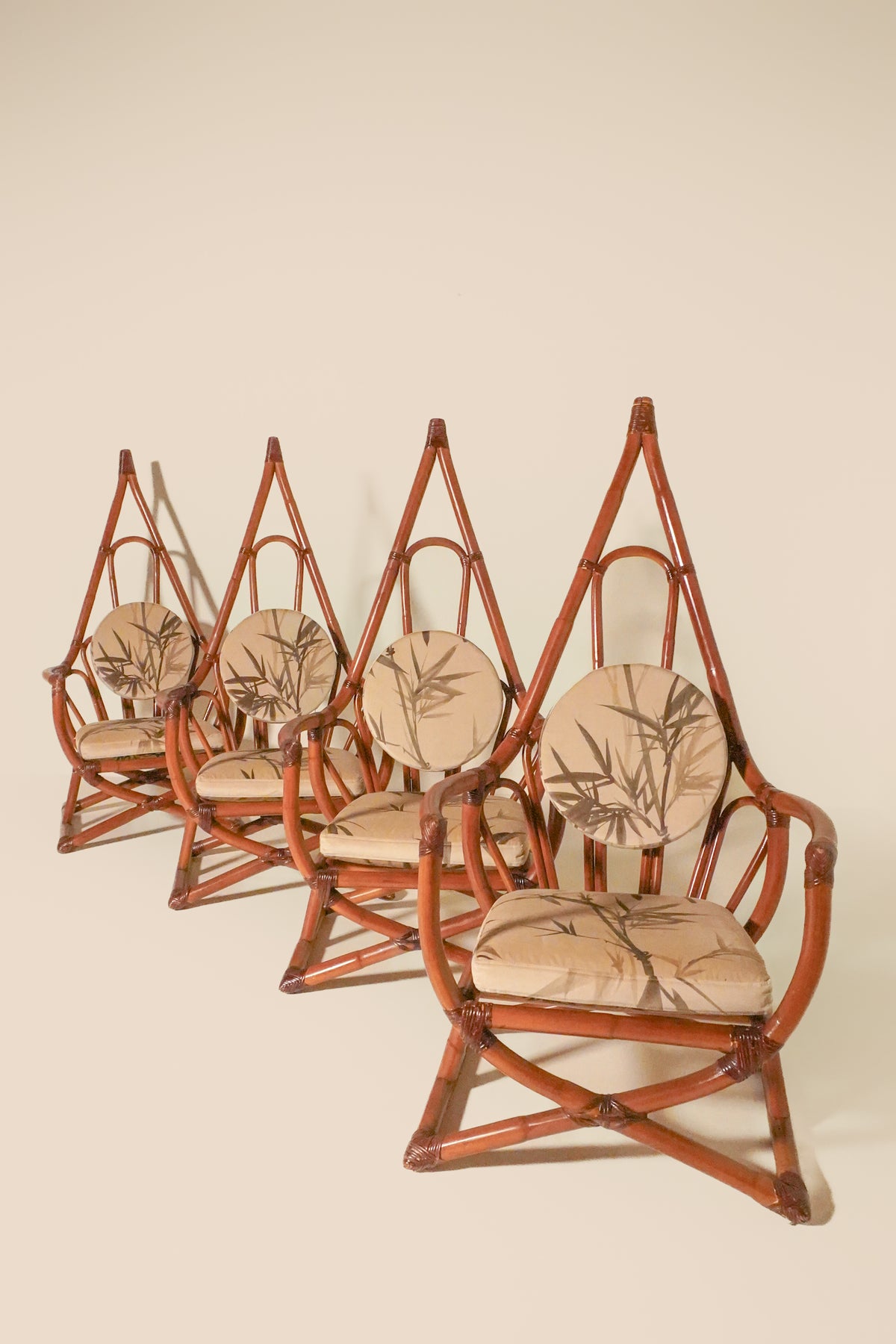 High Back Bamboo Lounge Chairs — set of 4