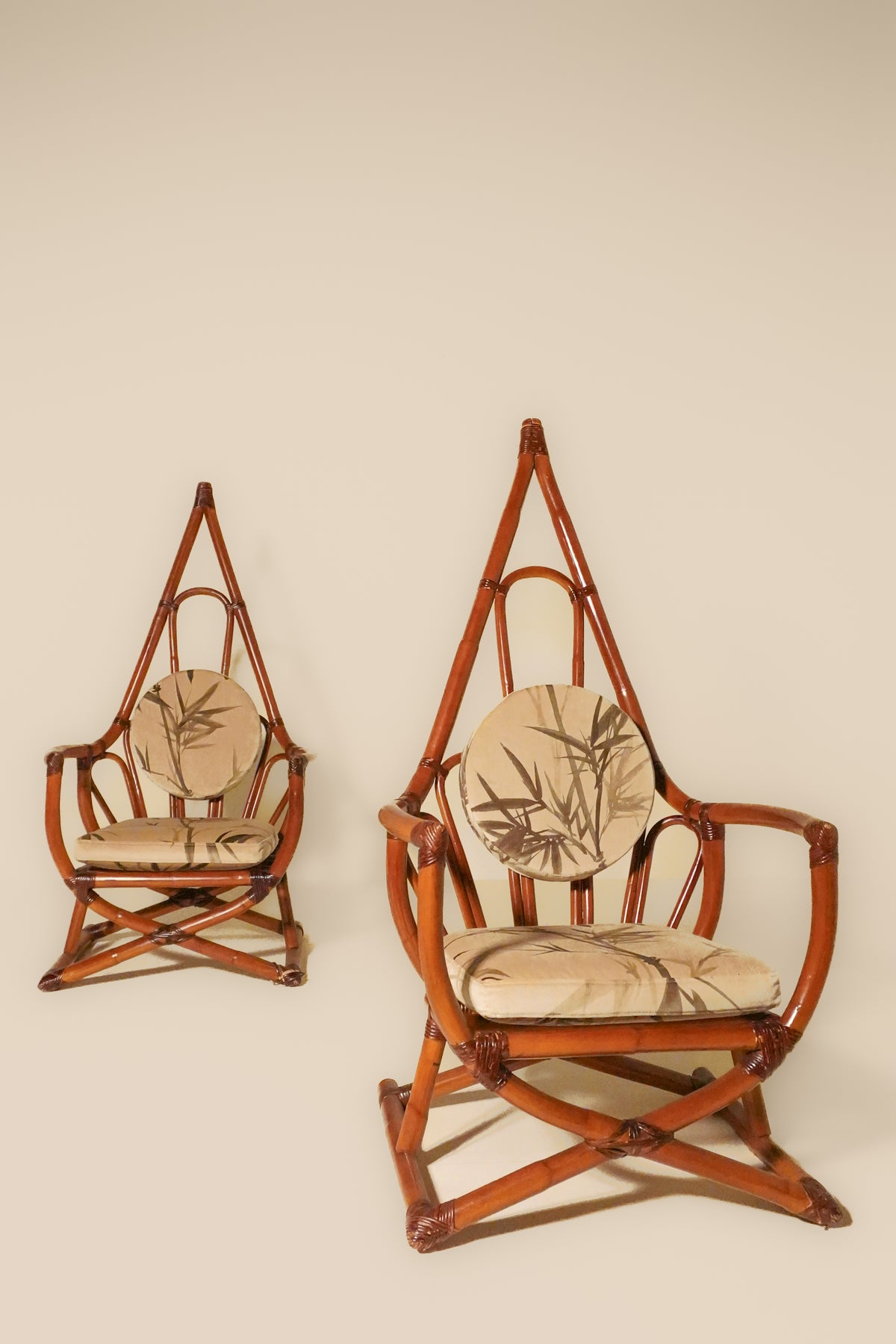 High Back Bamboo Lounge Chairs — set of 4