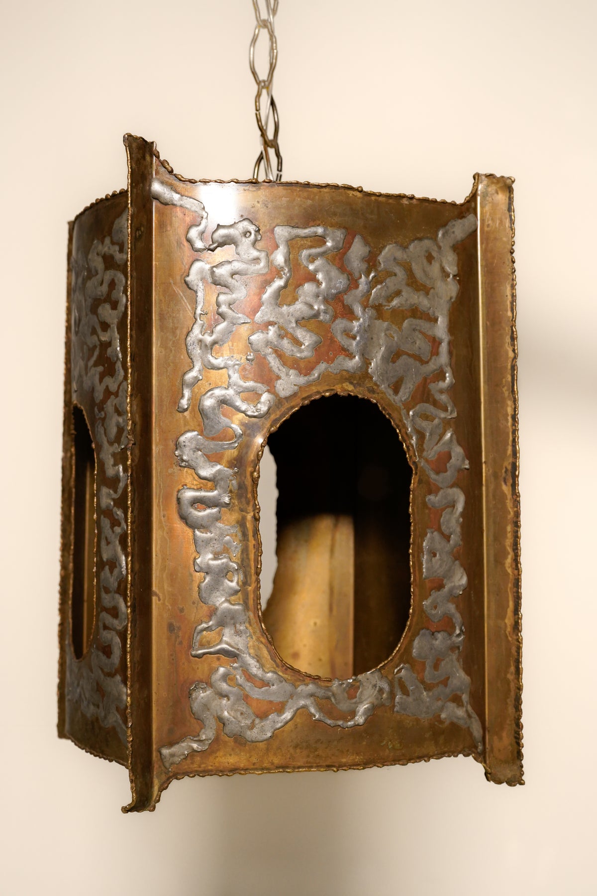 Brutalist Brass Pendant — 1970s