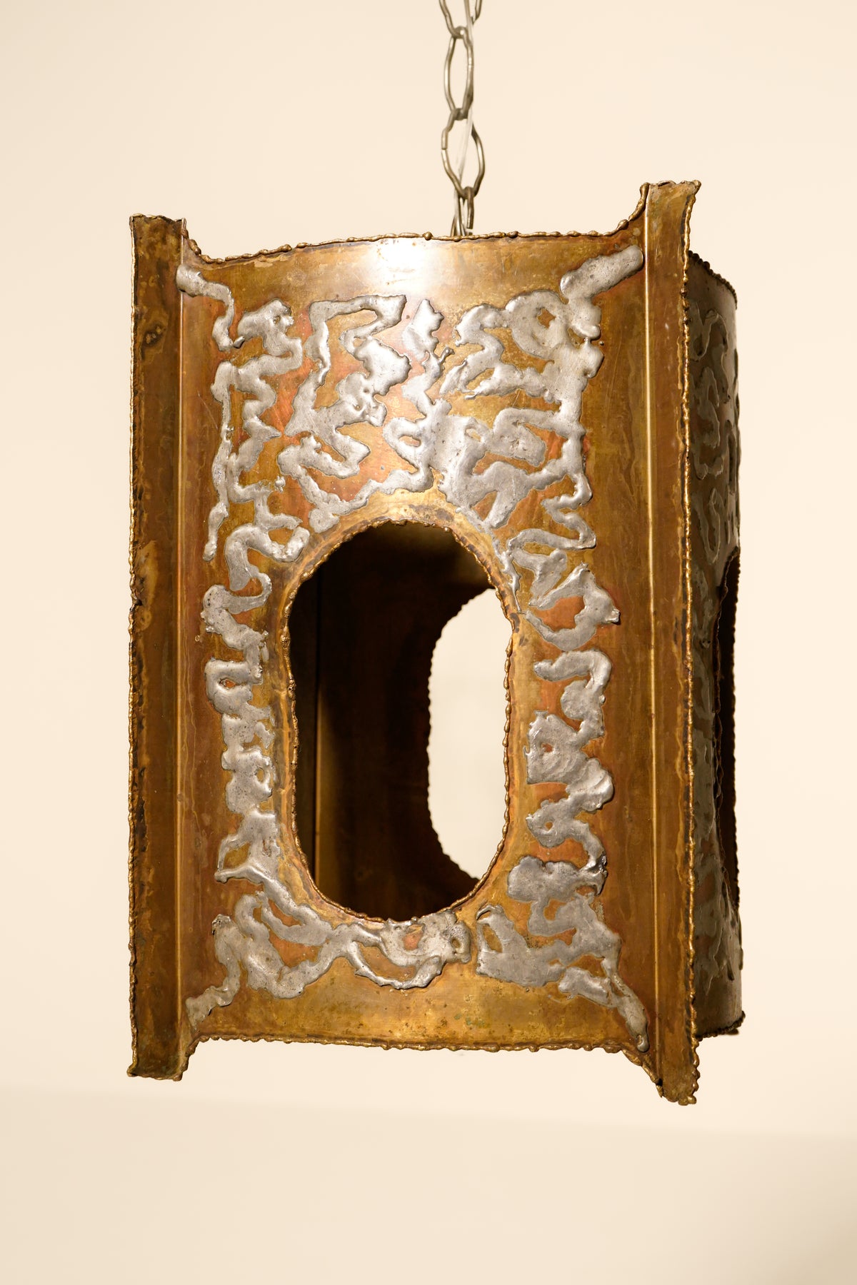 Brutalist Brass Pendant — 1970s