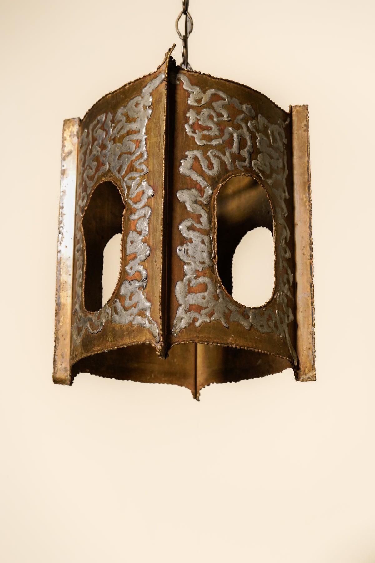 Brutalist Brass Pendant — 1970s