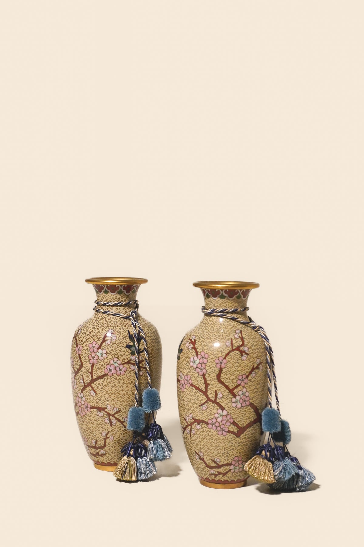 Pair of Chinese Cloisonné Enamel Vases — Mid-Century