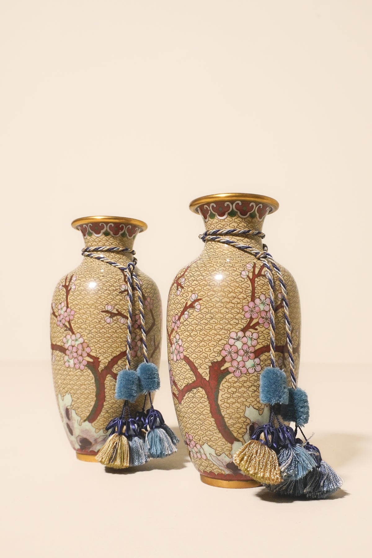 Pair of Chinese Cloisonné Enamel Vases — Mid-Century