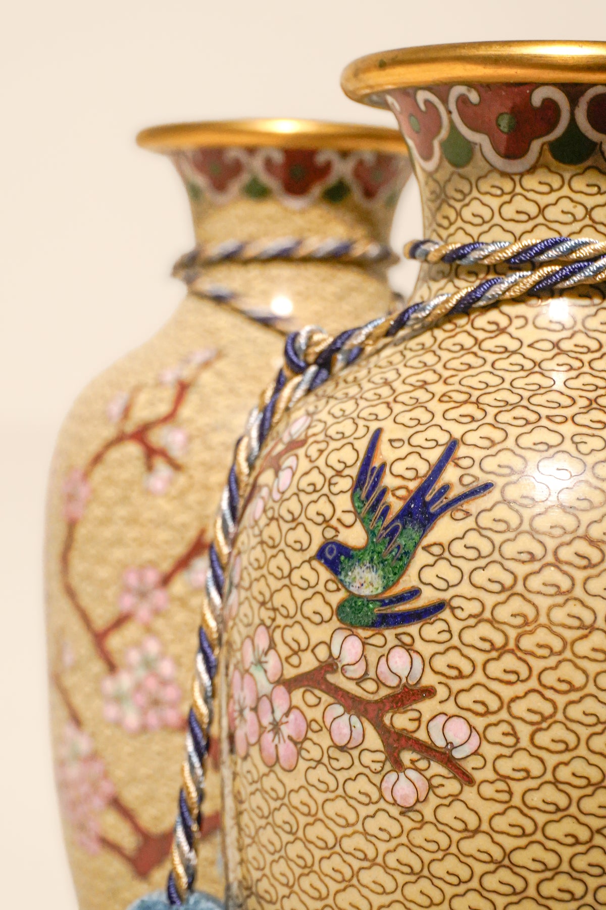 Pair of Chinese Cloisonné Enamel Vases — Mid-Century
