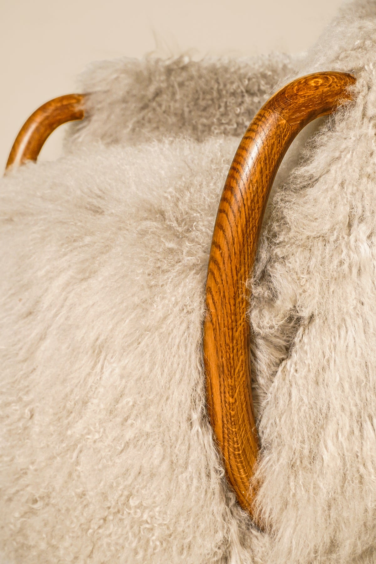 Attributed to Viggo Boesen, Pair of Lounge Chairs, Denmark, 1940s — Wood and Shearling