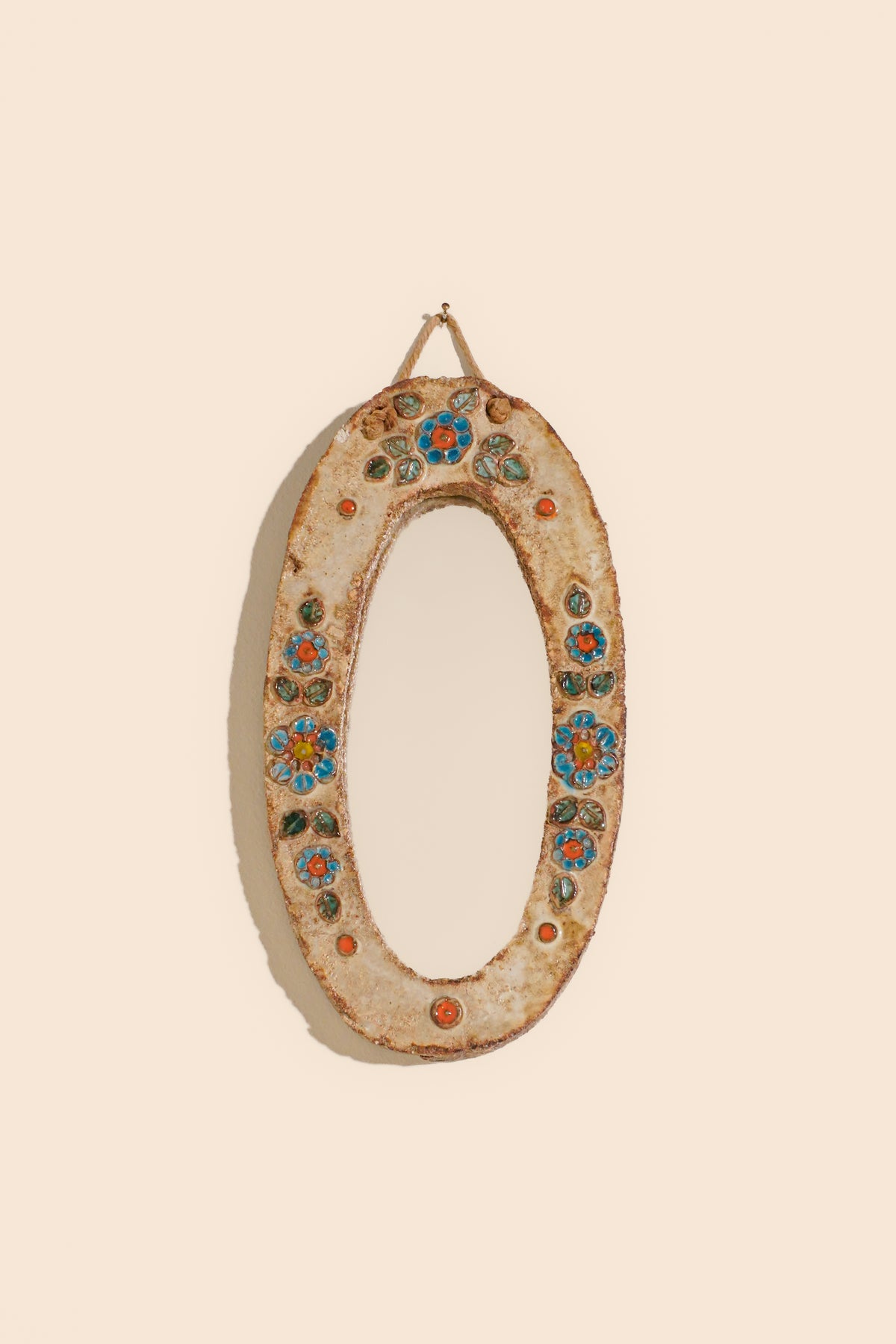 Ceramic Mirror by Atelier La Roue — France, 1960s