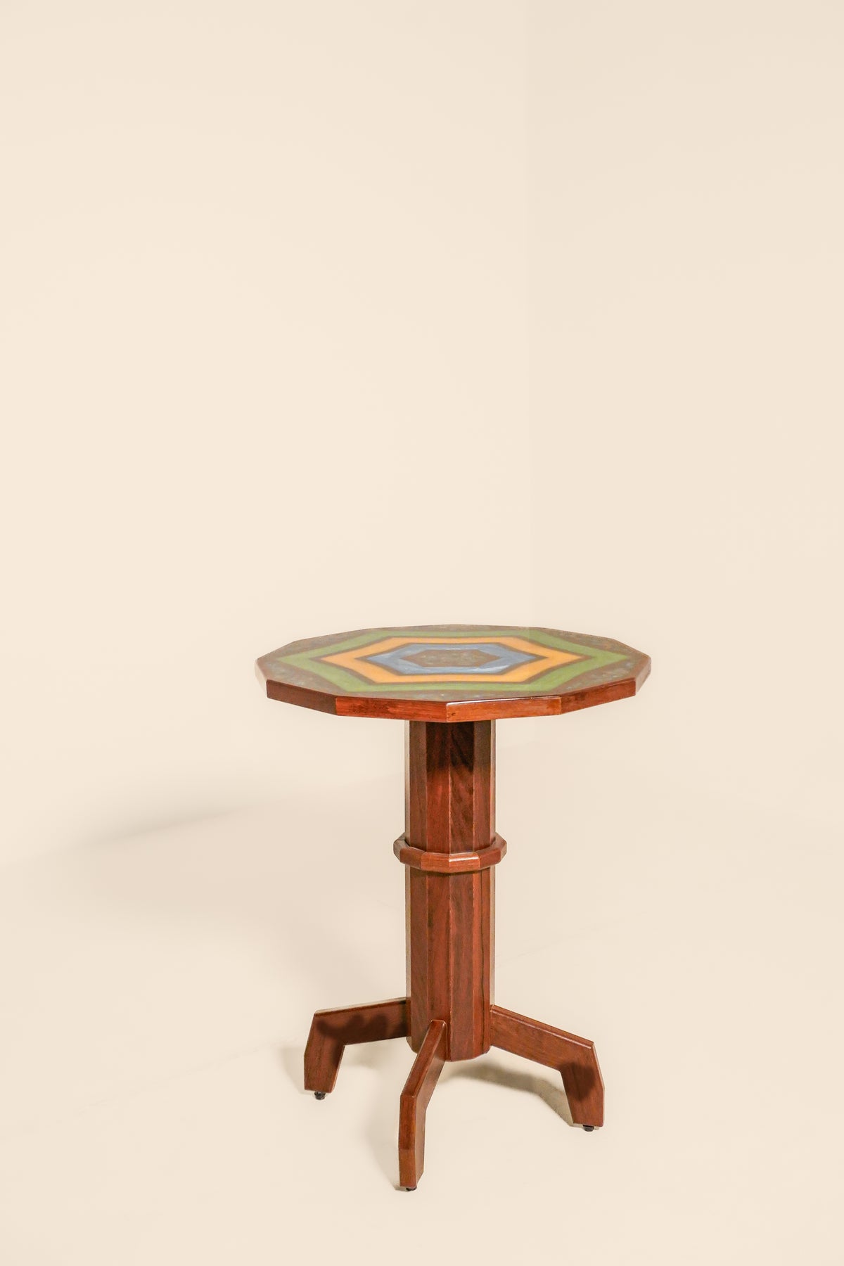Studio-Made Geometric Resin and Wood Drink Table — 1970s/80s