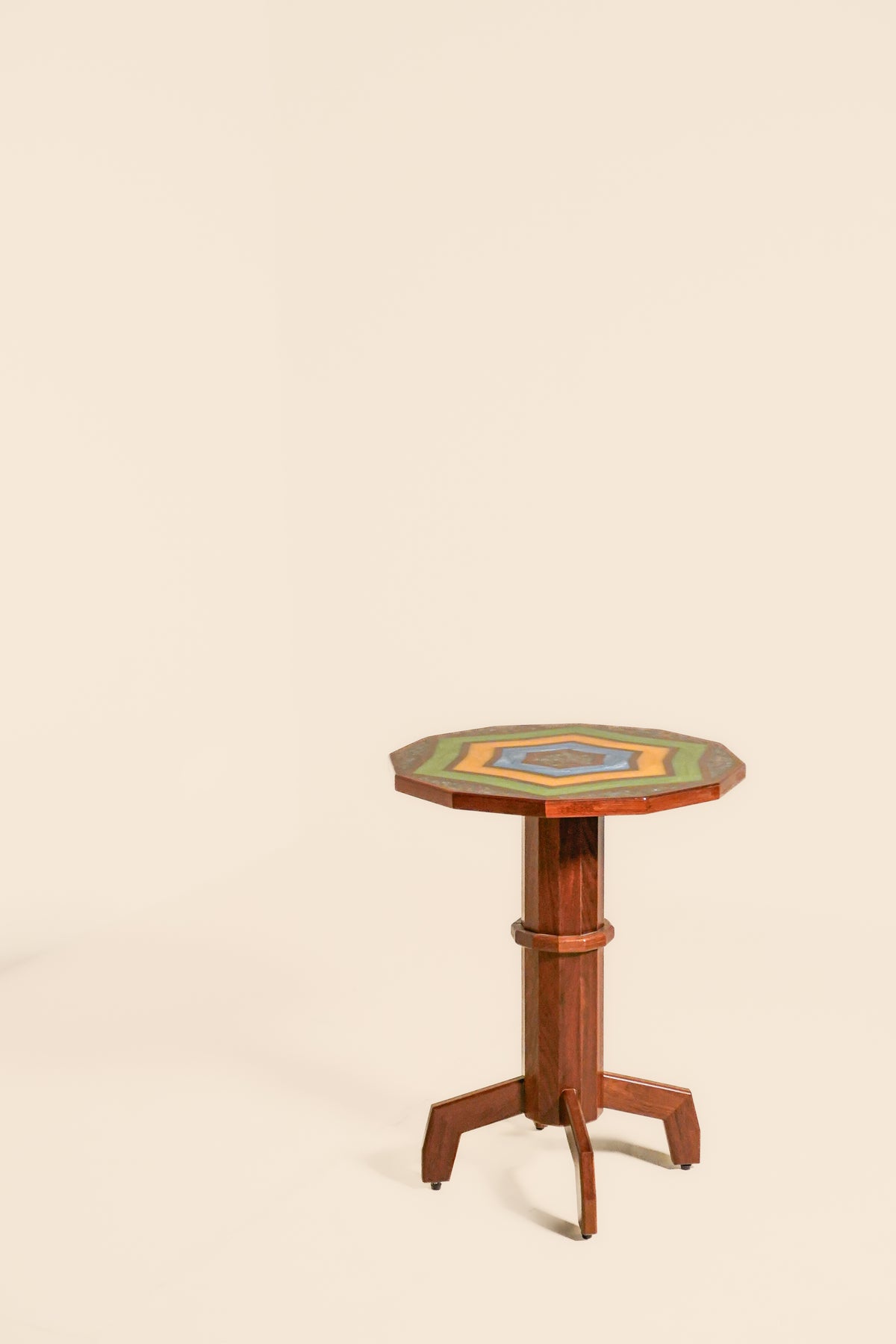 Studio-Made Geometric Resin and Wood Drink Table — 1970s/80s