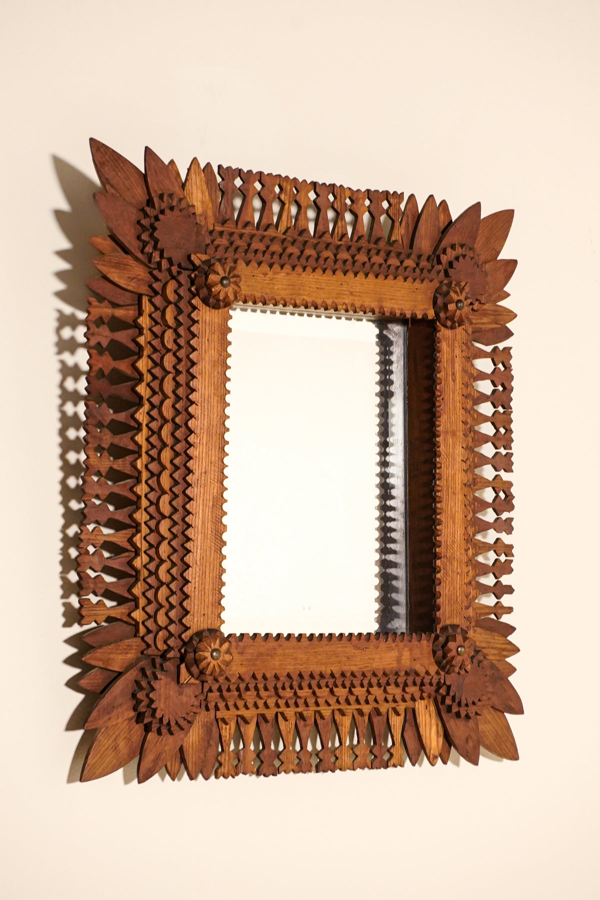 Tramp Art Wood Mirror — Early 20th Century