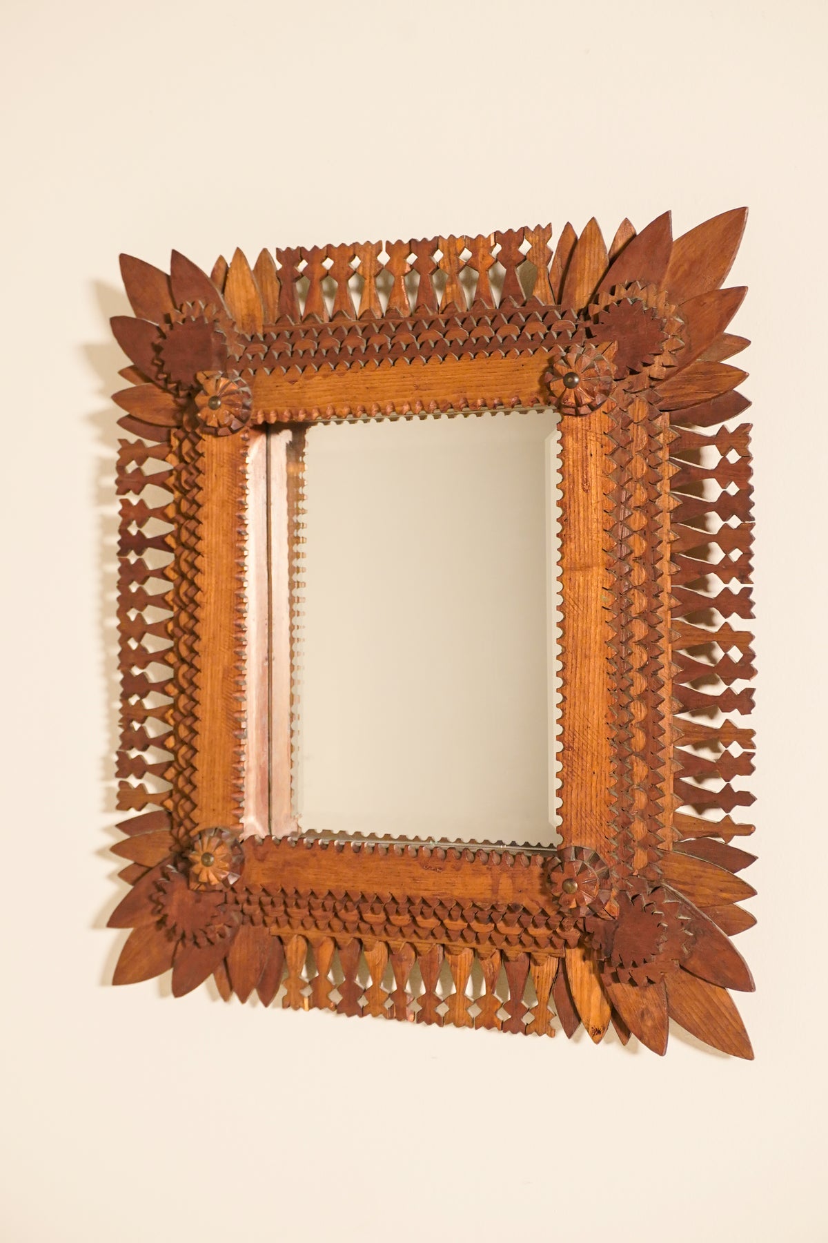 Tramp Art Wood Mirror — Early 20th Century