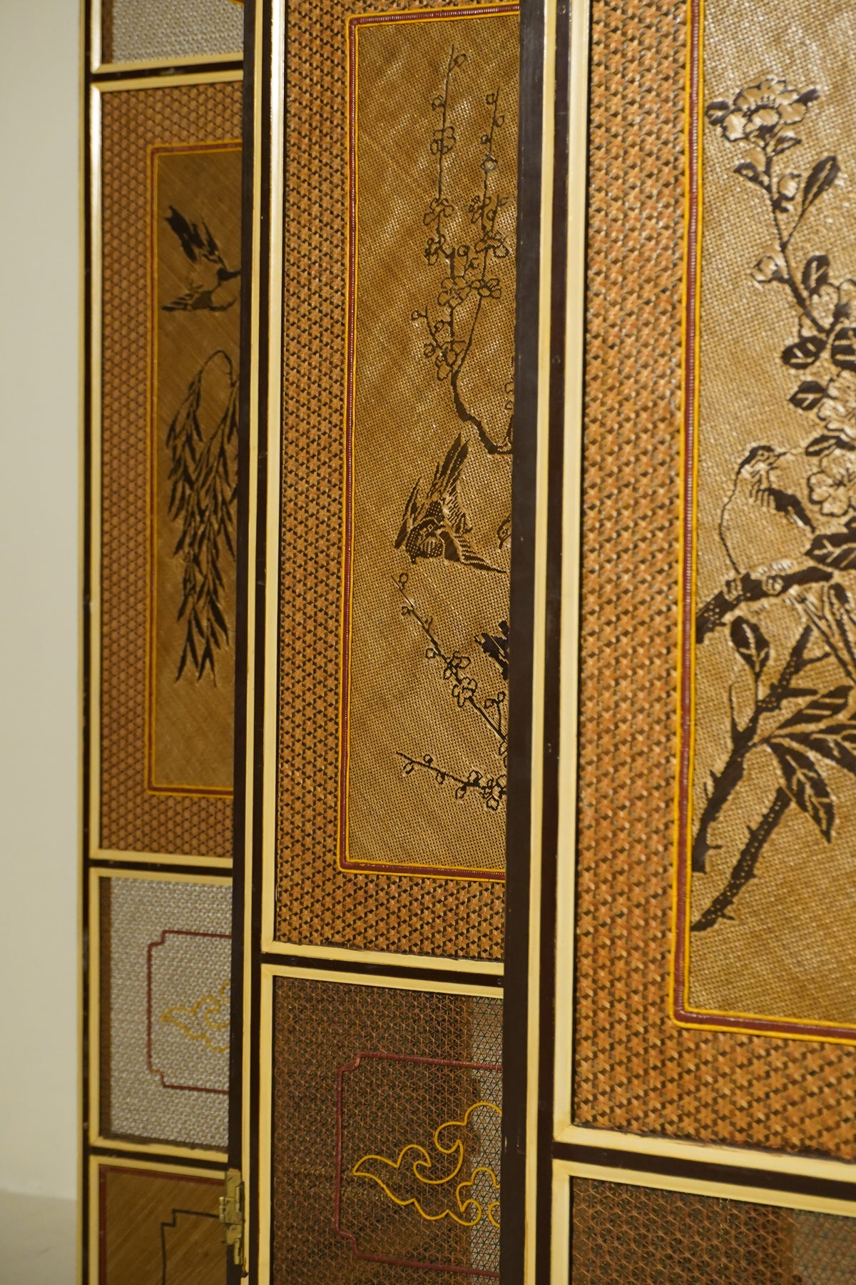 Handpainted Japanese Woven Six-Panel Screen