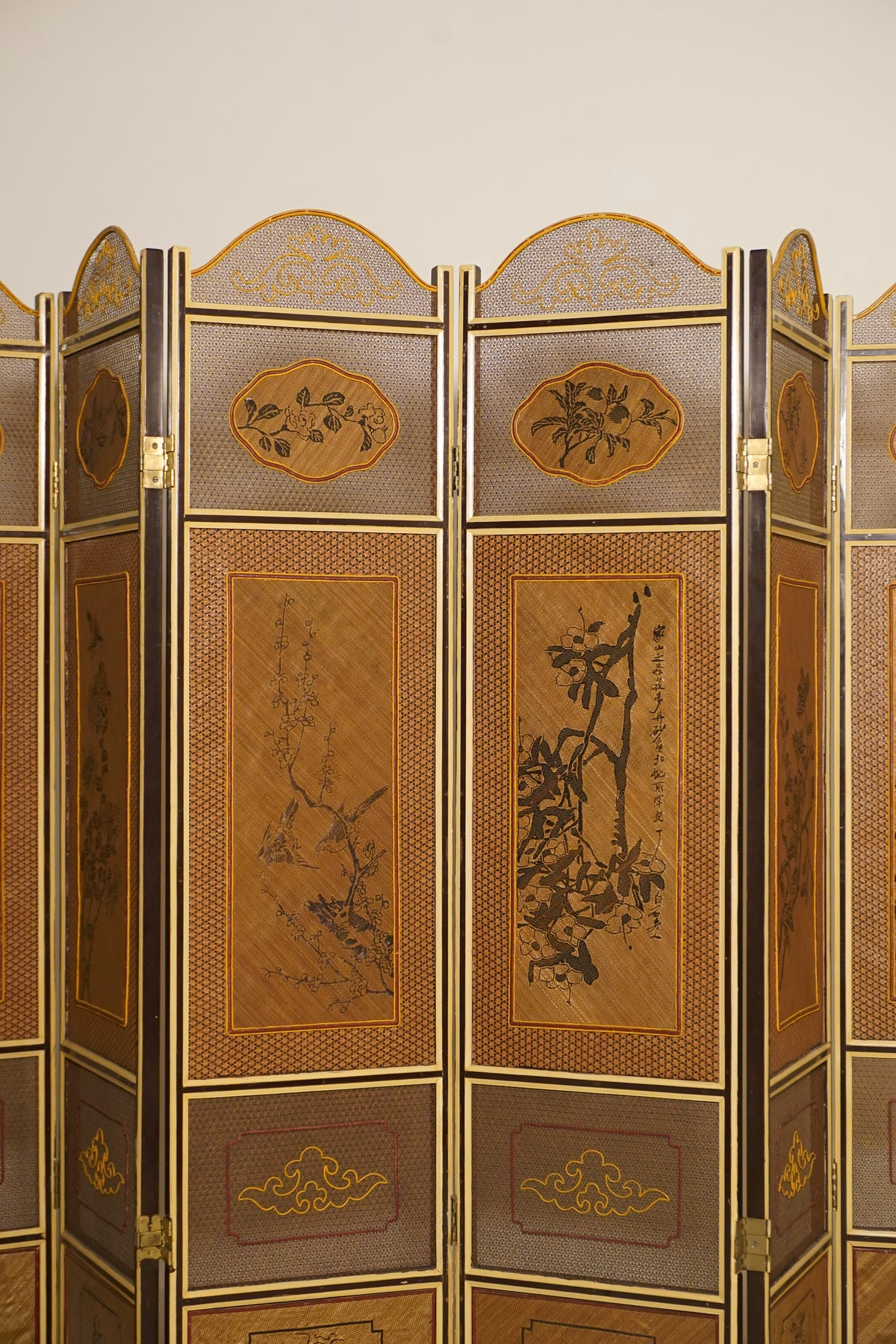 Handpainted Japanese Woven Six-Panel Screen