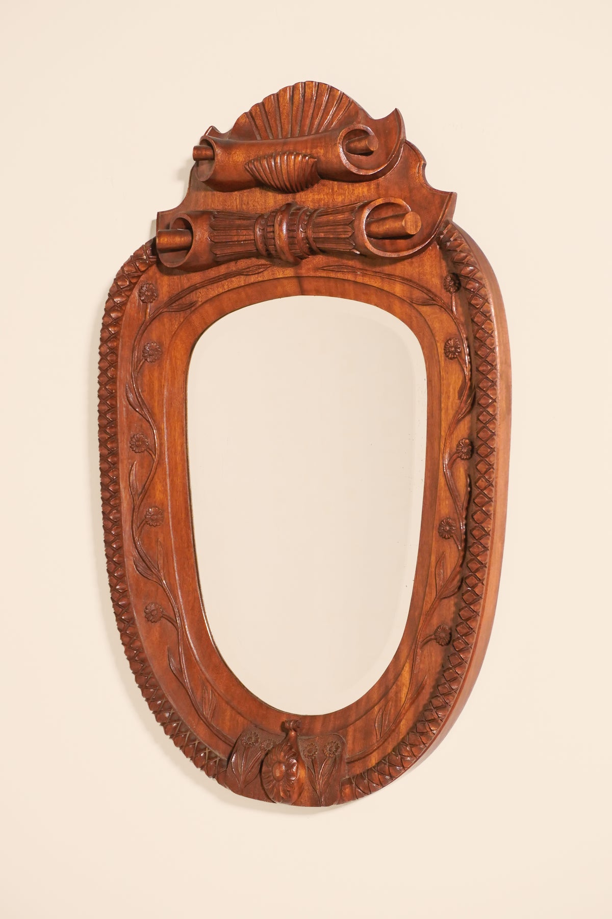 Folk Walnut Mirror — Mid-Century