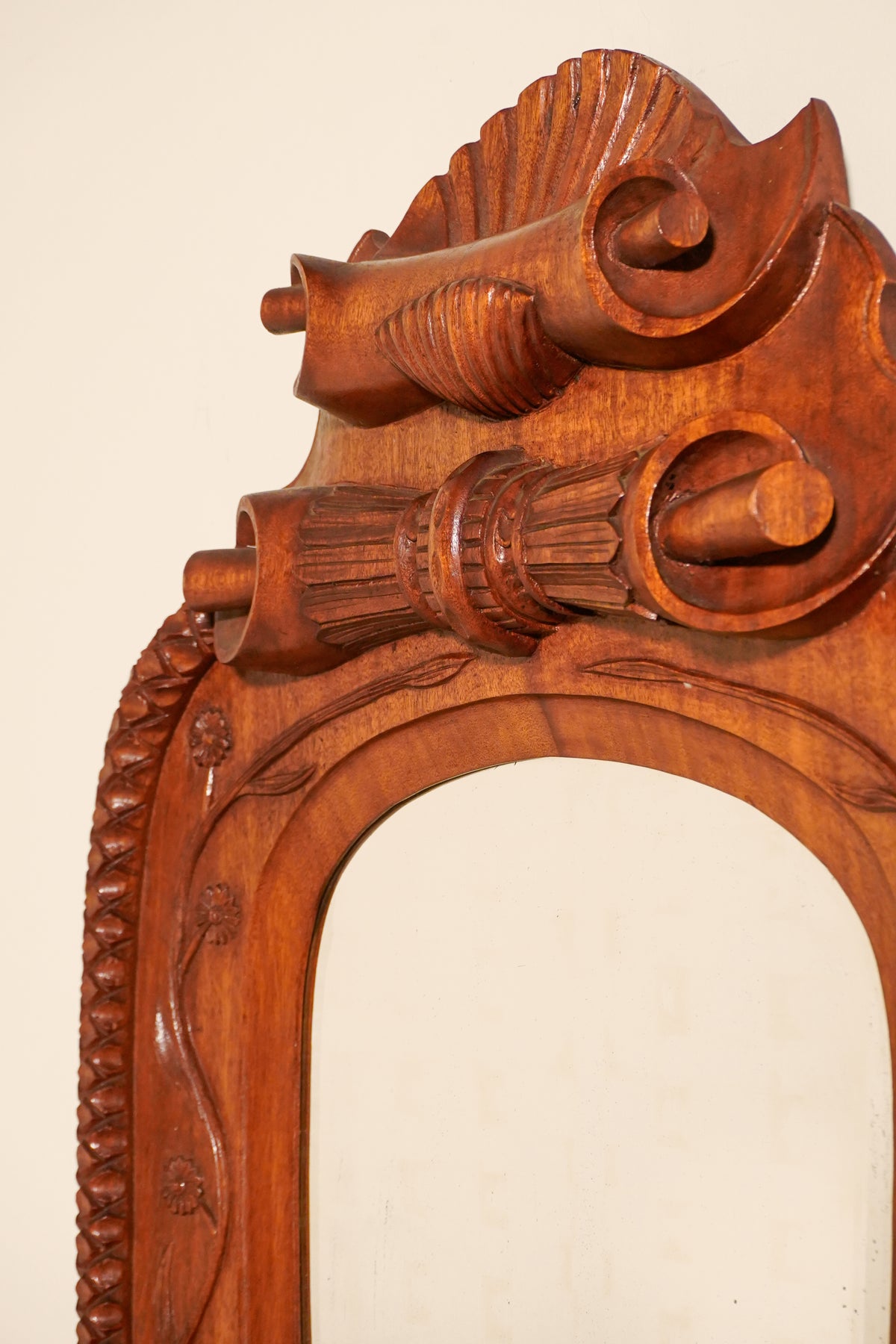 Folk Walnut Mirror — Mid-Century
