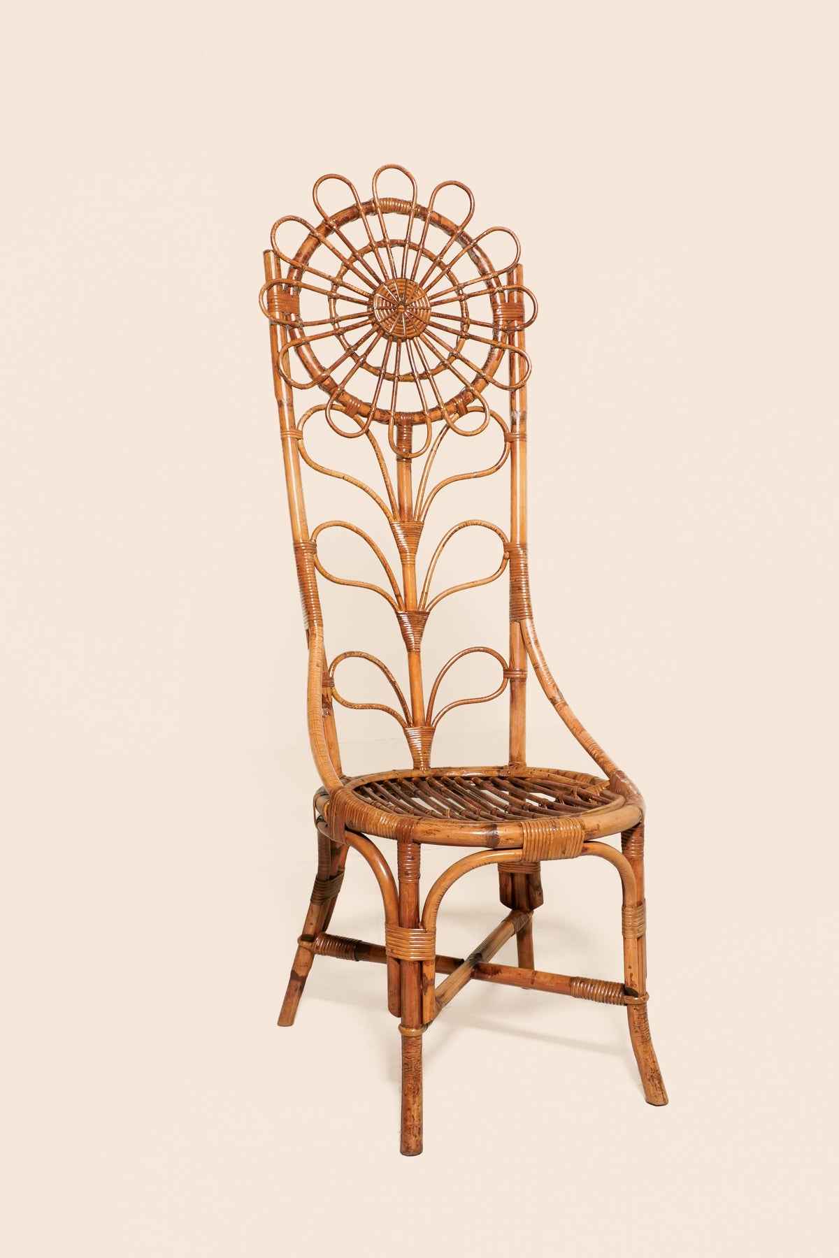Set of Four Floral Rattan & Bamboo Chairs — France 1970s
