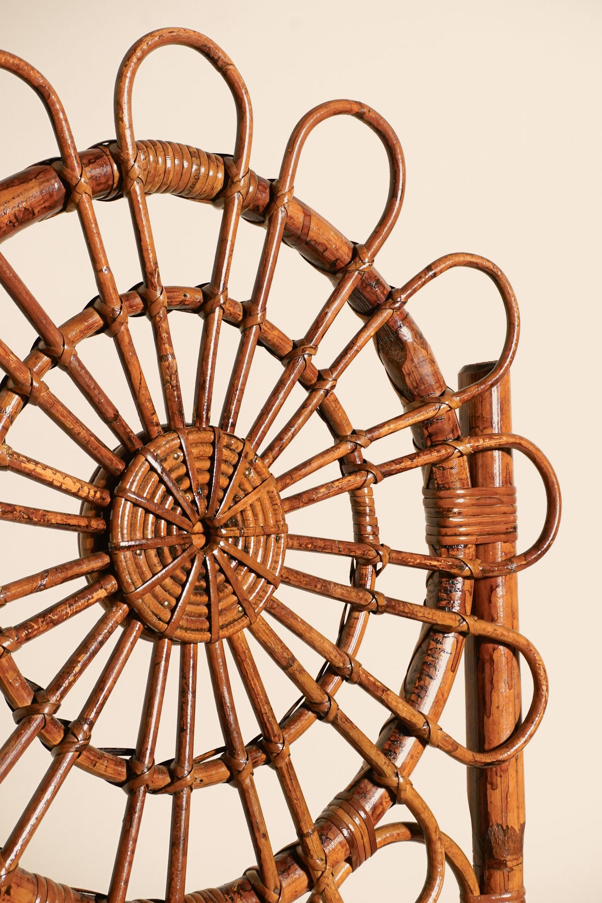 Set of Four Floral Rattan & Bamboo Chairs — France 1970s