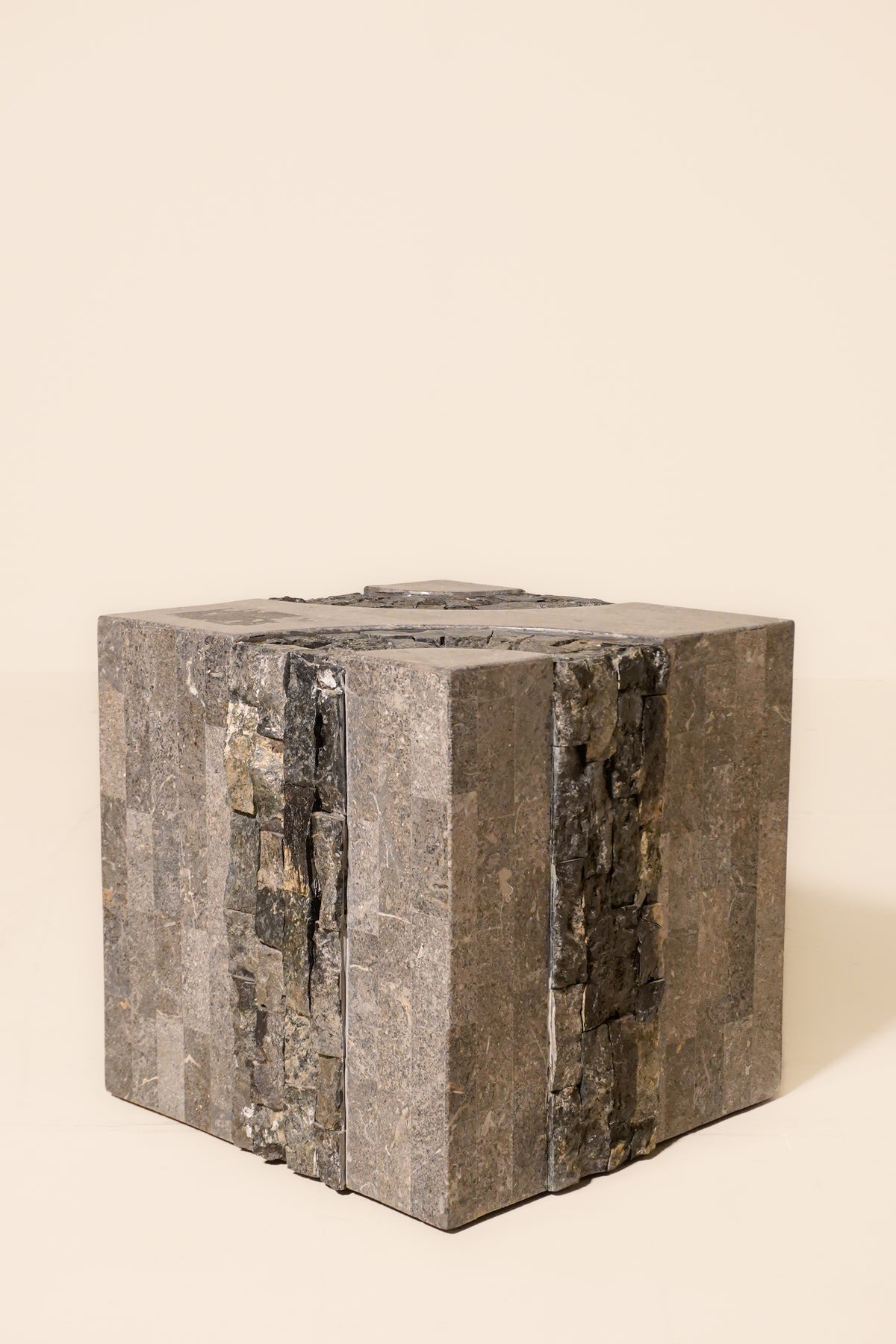 Pair of Brutalist Tessellated Stone Side Tables by Maitland Smith