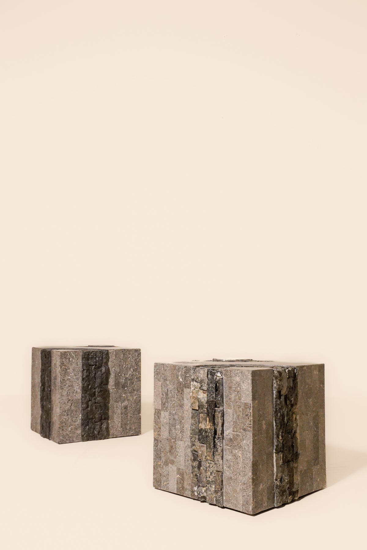 Pair of Brutalist Tessellated Stone Side Tables by Maitland Smith