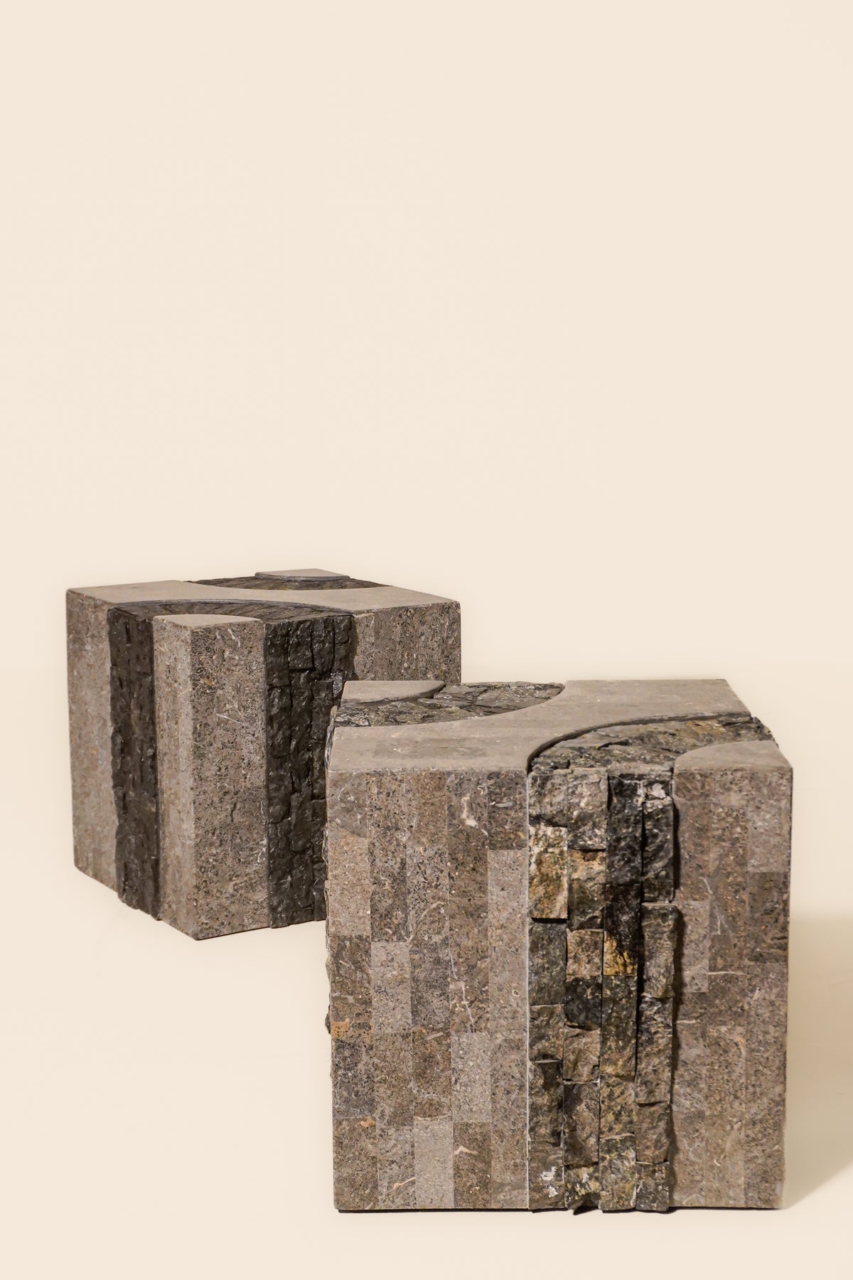 Pair of Brutalist Tessellated Stone Side Tables by Maitland Smith