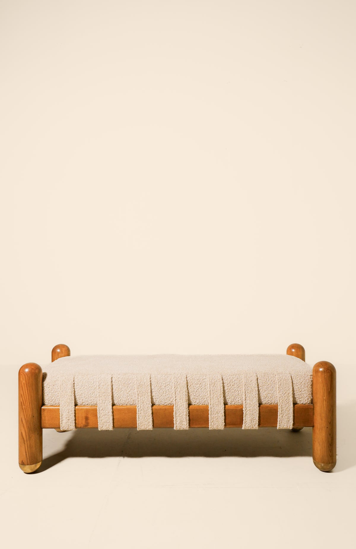 Oak, Bouclé & Brass Bench — Italy 21st Century