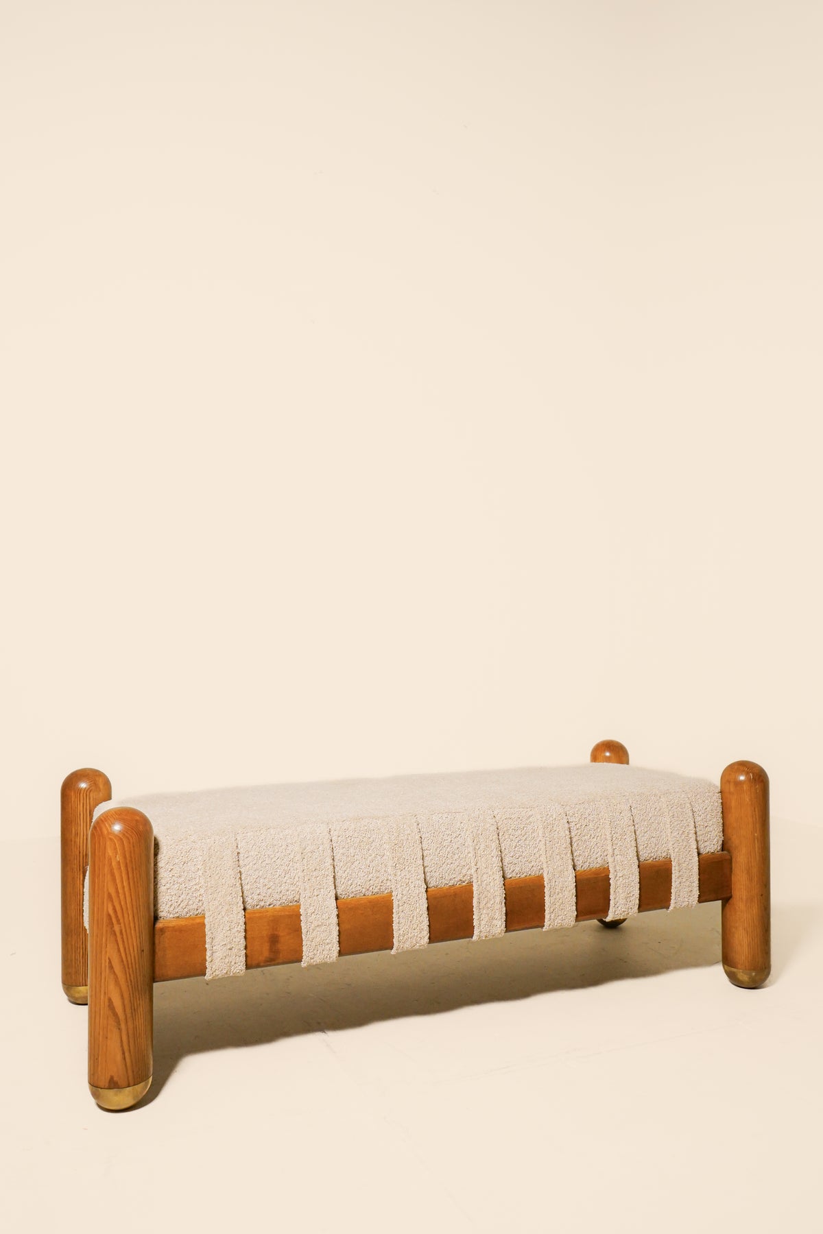 Oak, Bouclé & Brass Bench — Italy 21st Century