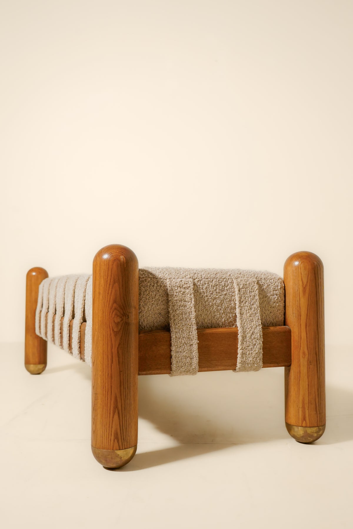 Oak, Bouclé & Brass Bench — Italy 21st Century