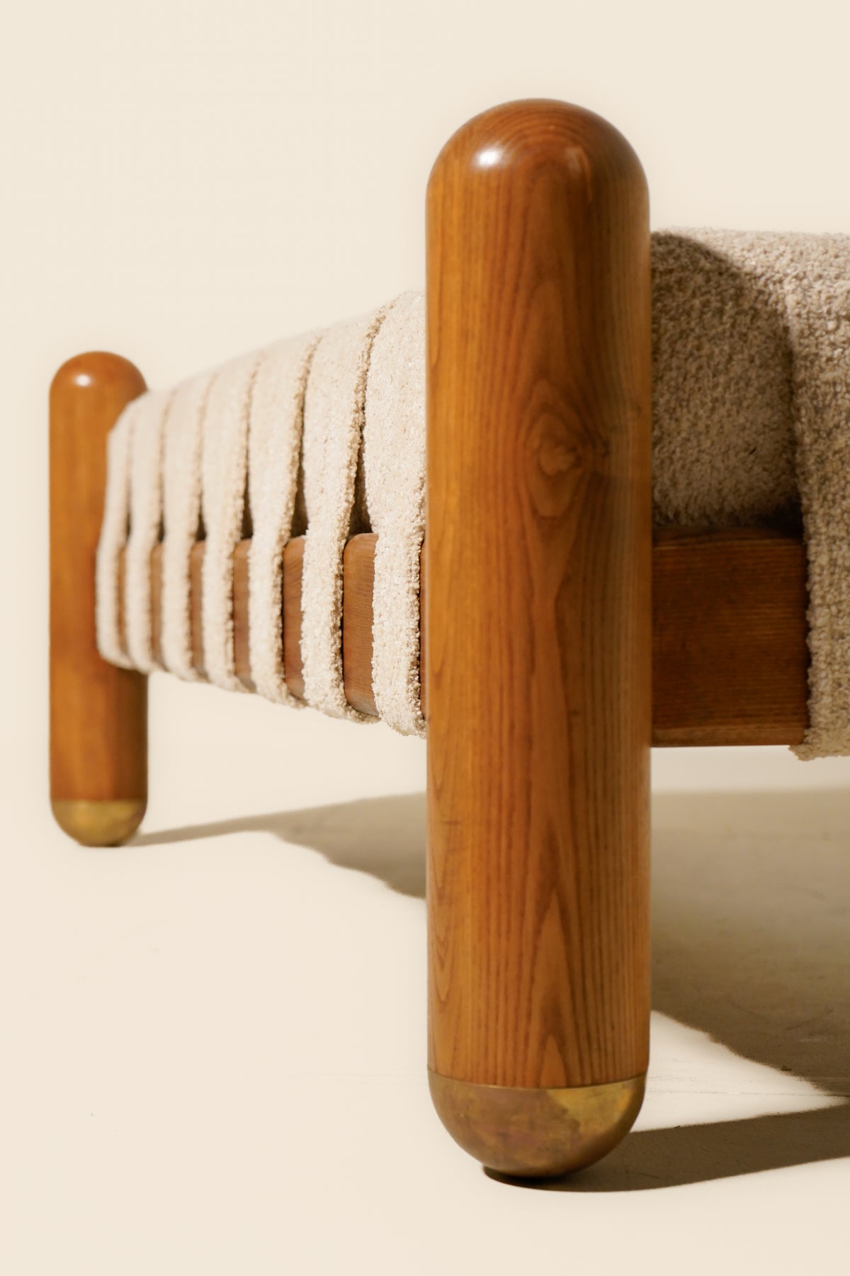 Oak, Bouclé & Brass Bench — Italy 21st Century