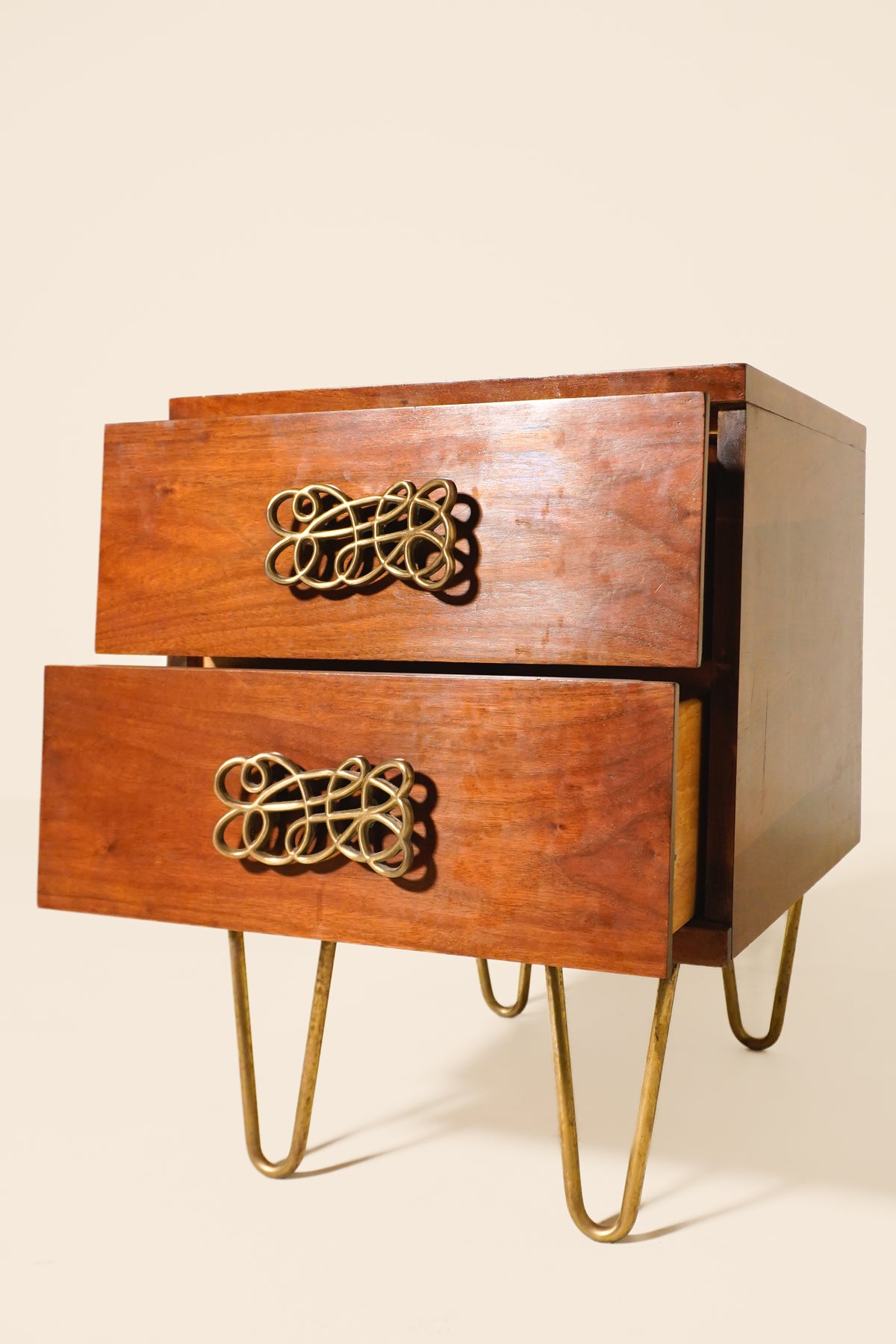 Walnut & Brass Nightstand — USA 1960s