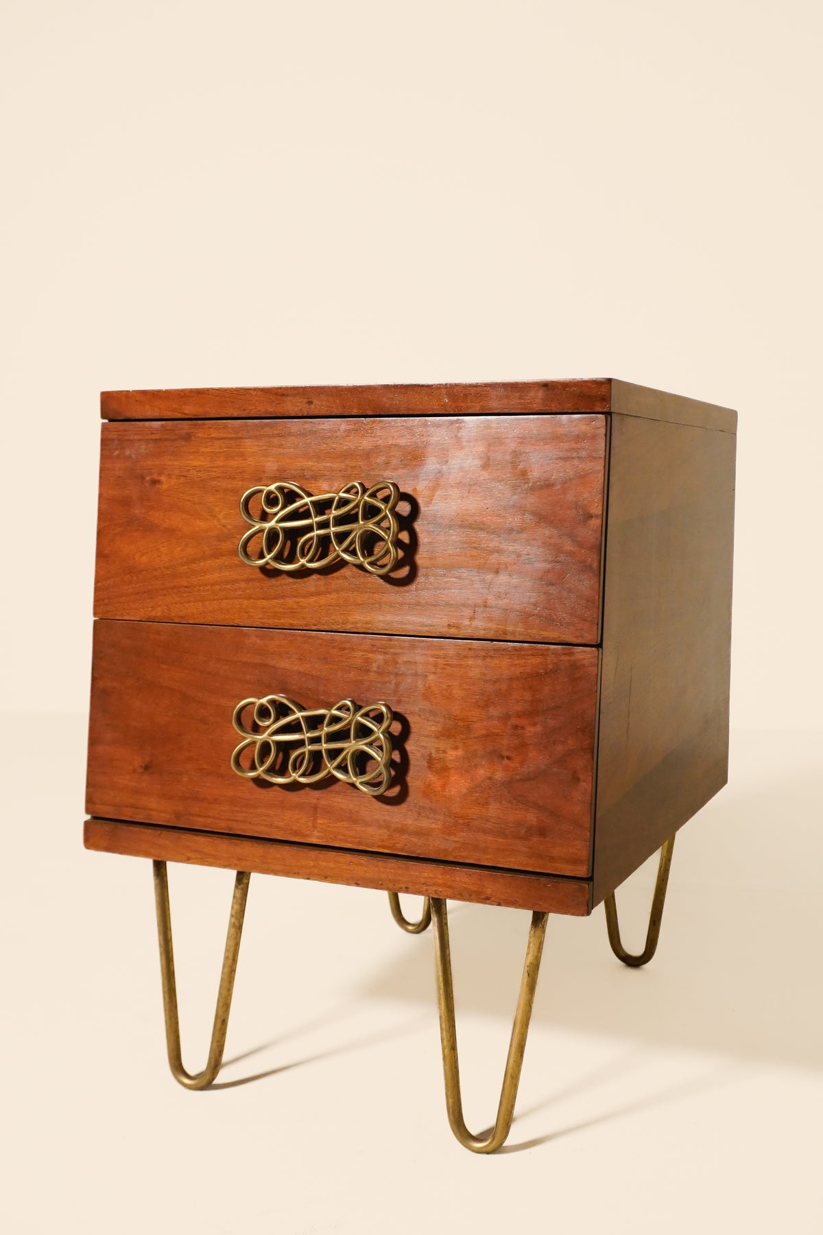 Walnut & Brass Nightstand — USA 1960s