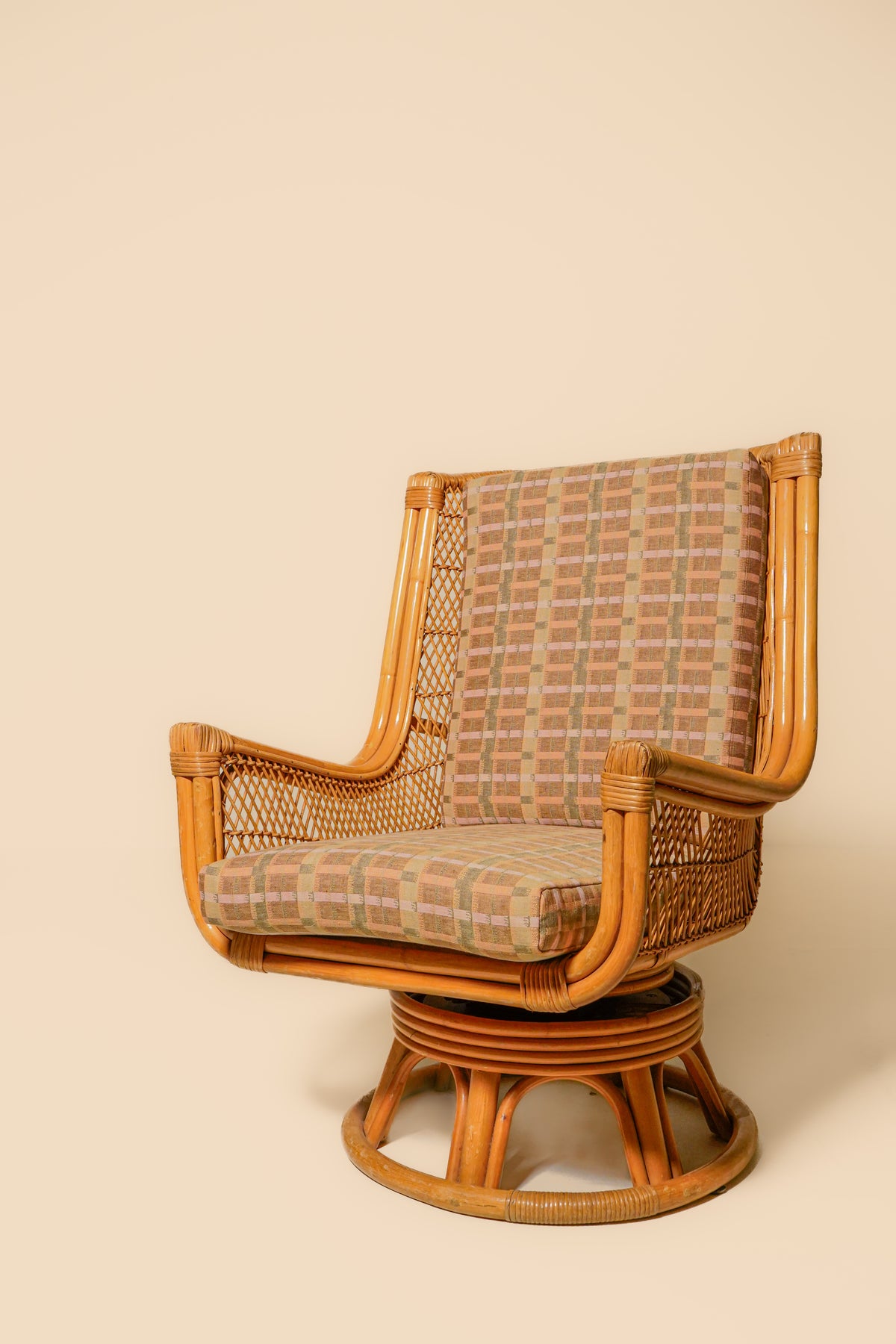 Vintage Rattan Swivel Lounge Chair