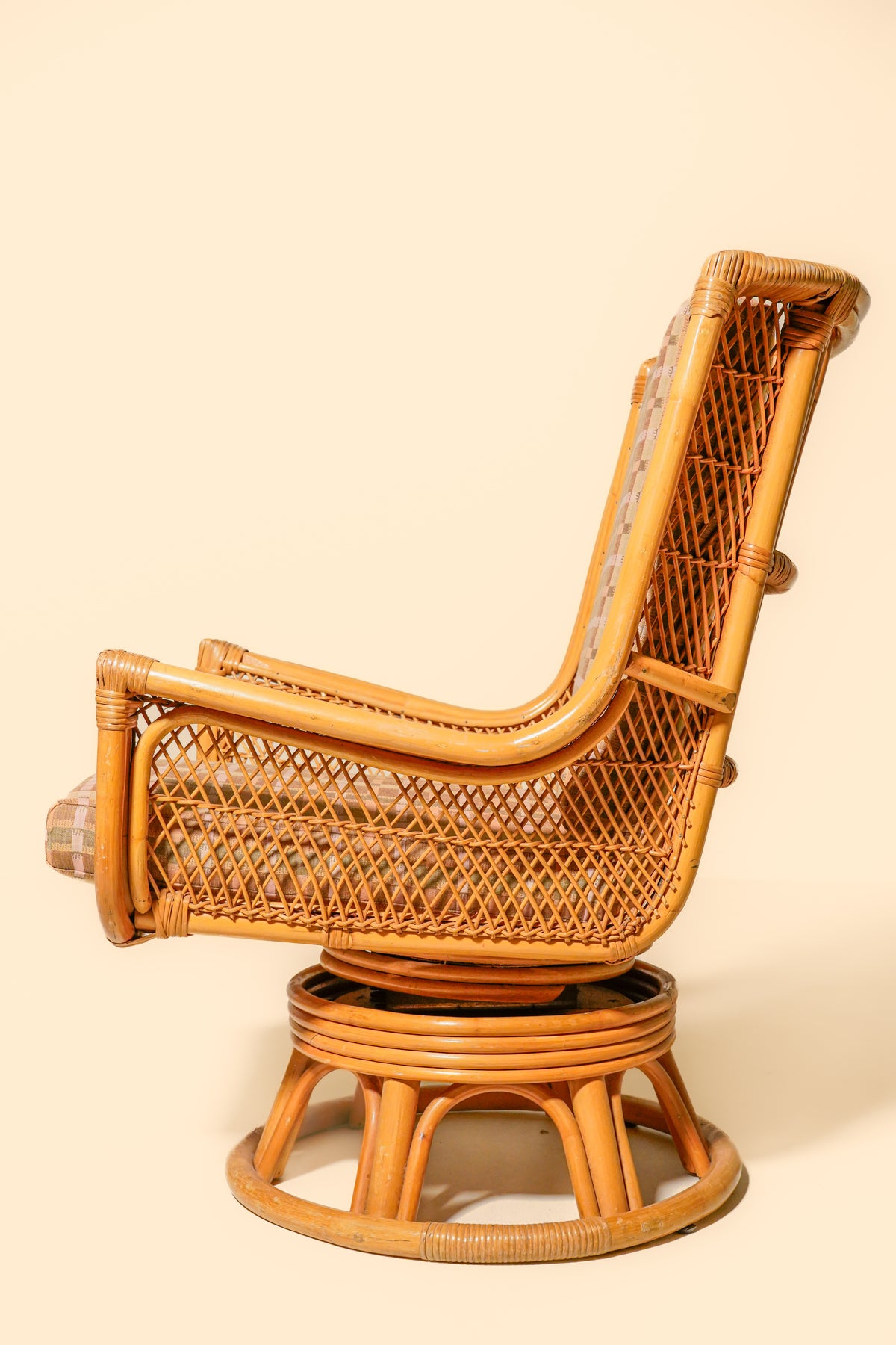 Vintage Rattan Swivel Lounge Chair