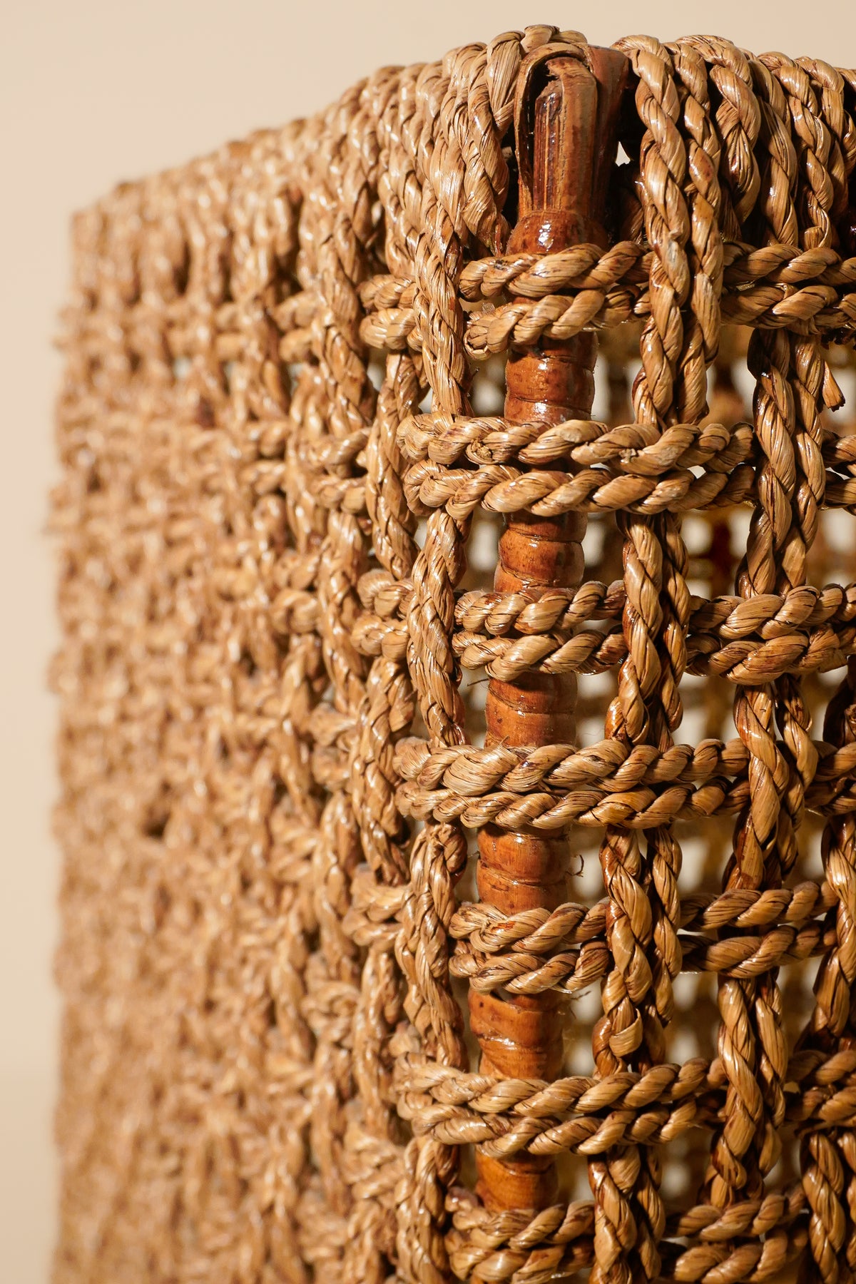 Pair of French Mid-Century Woven Column Lamps