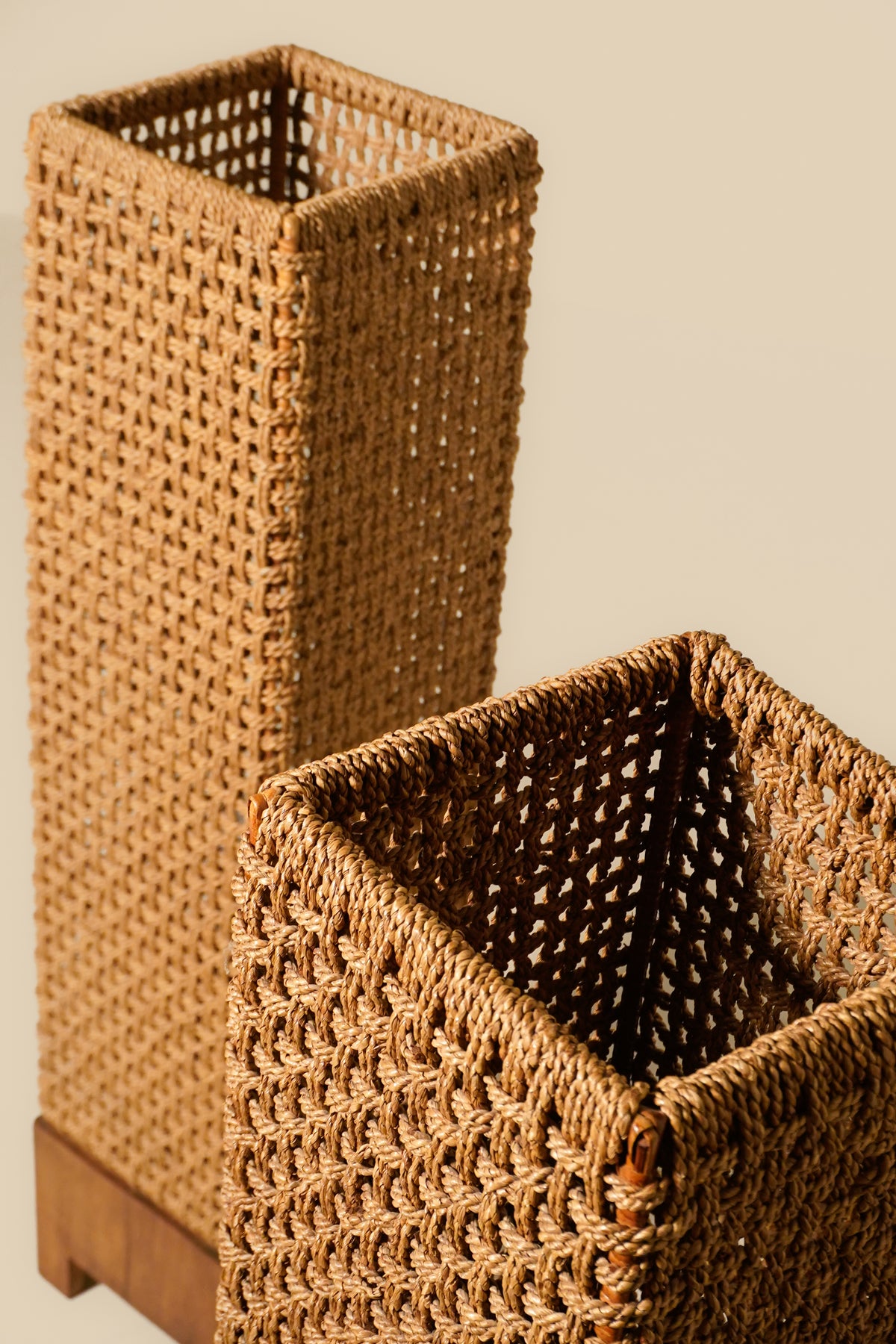 Pair of French Mid-Century Woven Column Lamps