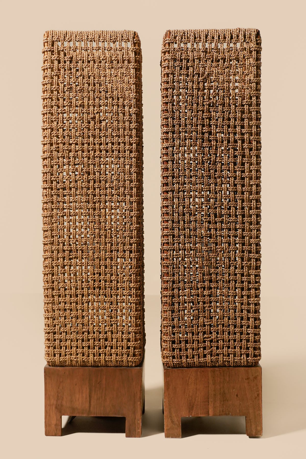 Pair of French Mid-Century Woven Column Lamps