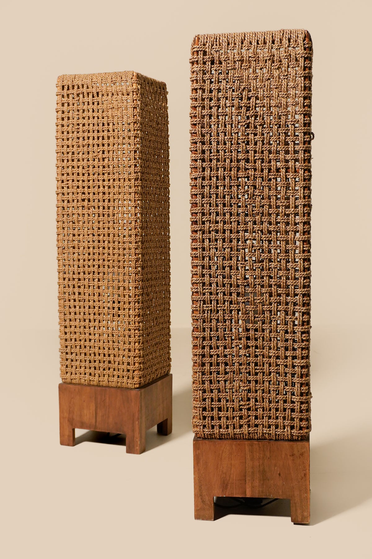Pair of French Mid-Century Woven Column Lamps