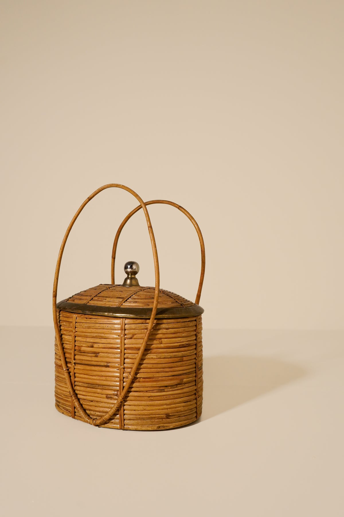 Rattan and Brass Lidded Basket