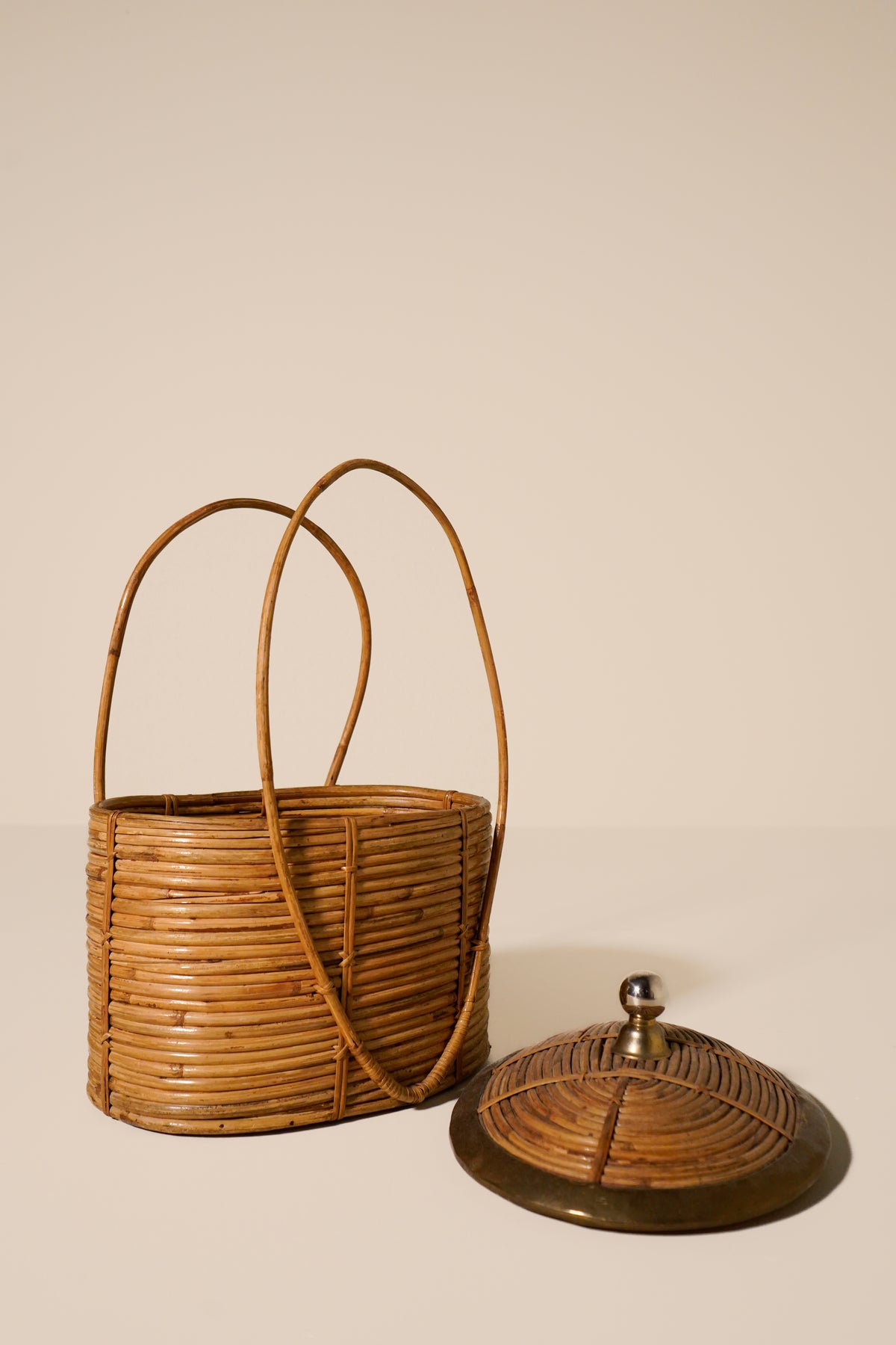 Rattan and Brass Lidded Basket